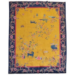 Golden Rod Pictorial Animal Chinese Art Deco Rug