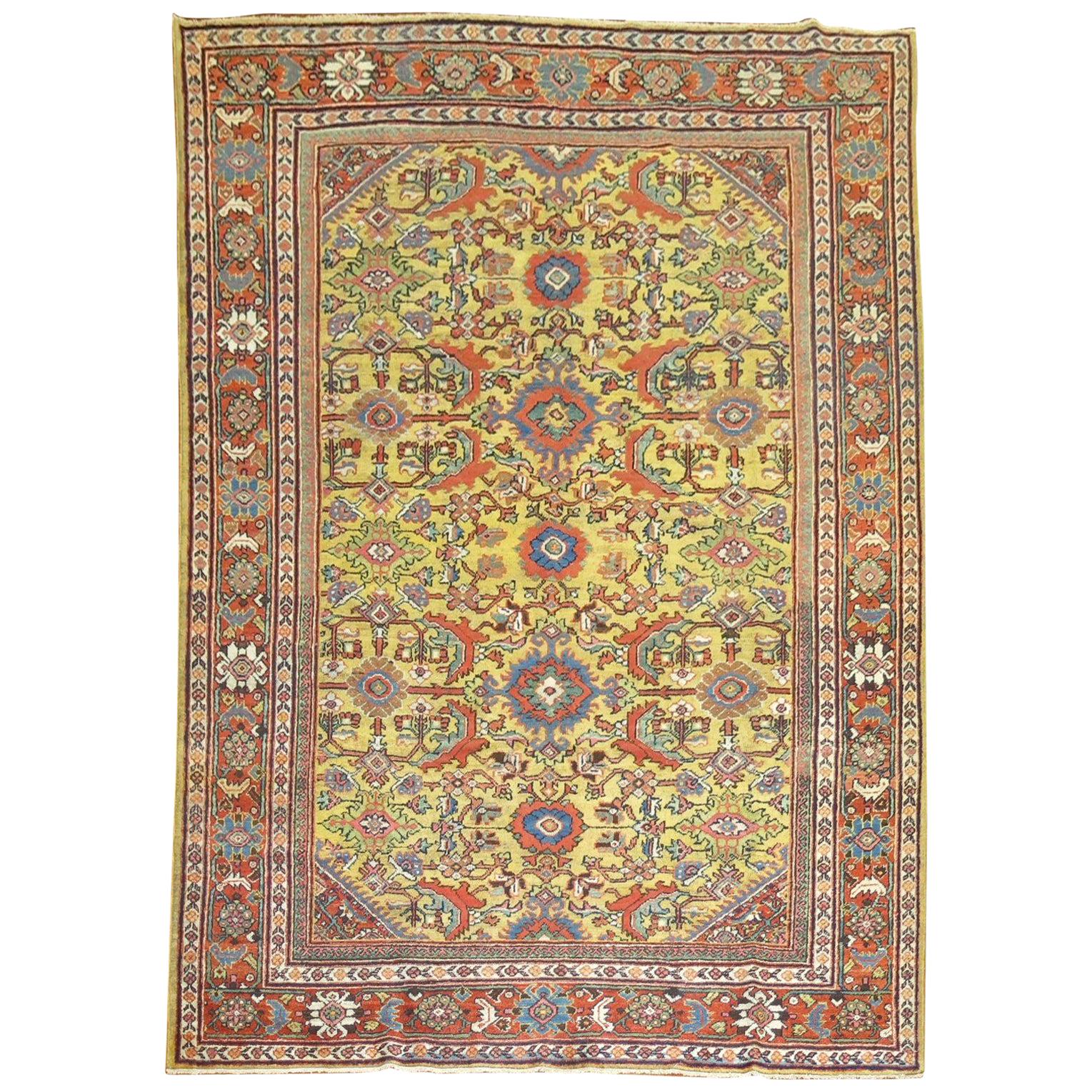 Goldenrod Traditional Antique Persian Mahal Rug For Sale