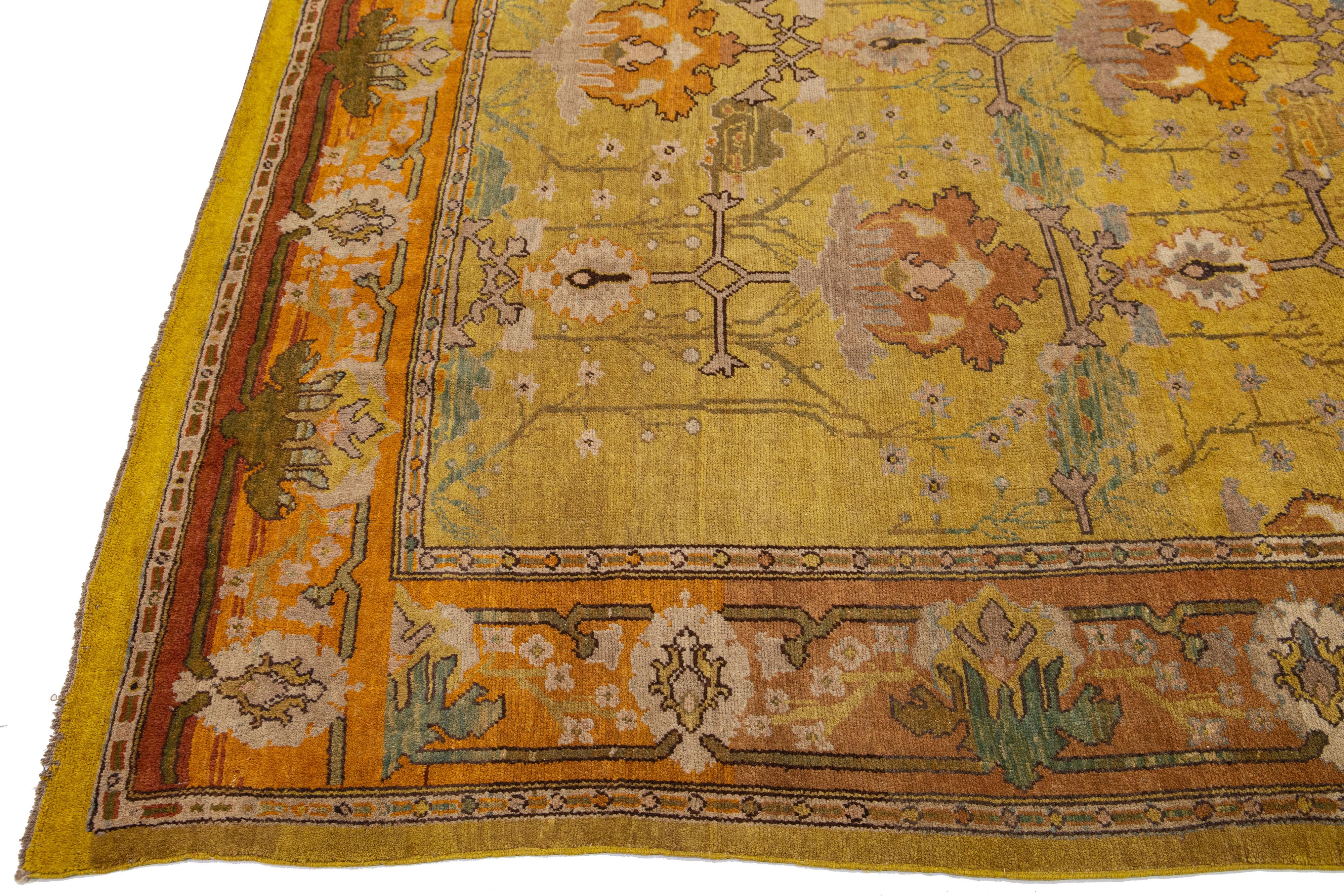 Persian Goldenrod Vintage Donegal Arts & Crafts Style Handmade Wool Rug by Apadana For Sale