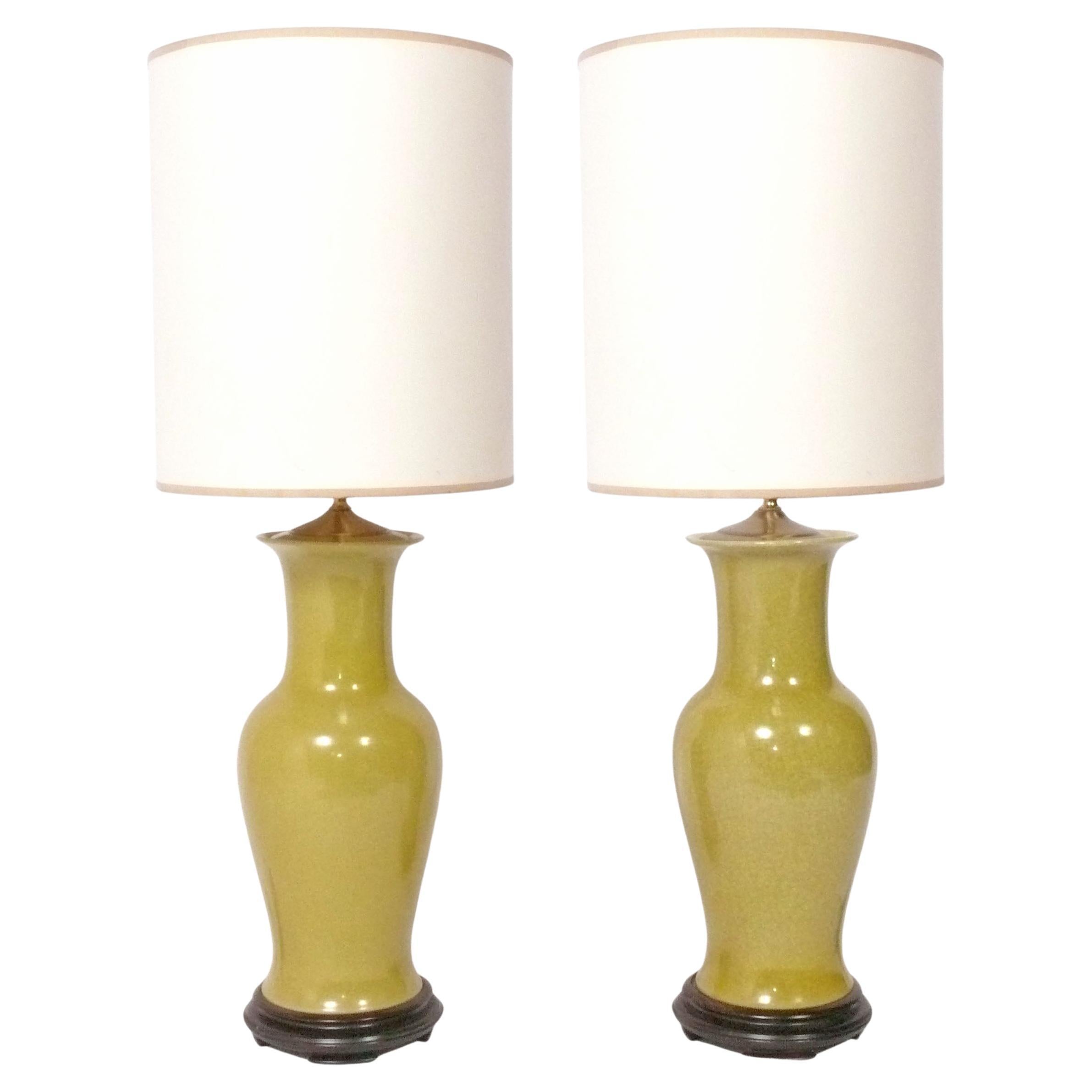 Goldenrod Yellow Chinoiserie Ceramic Lamps