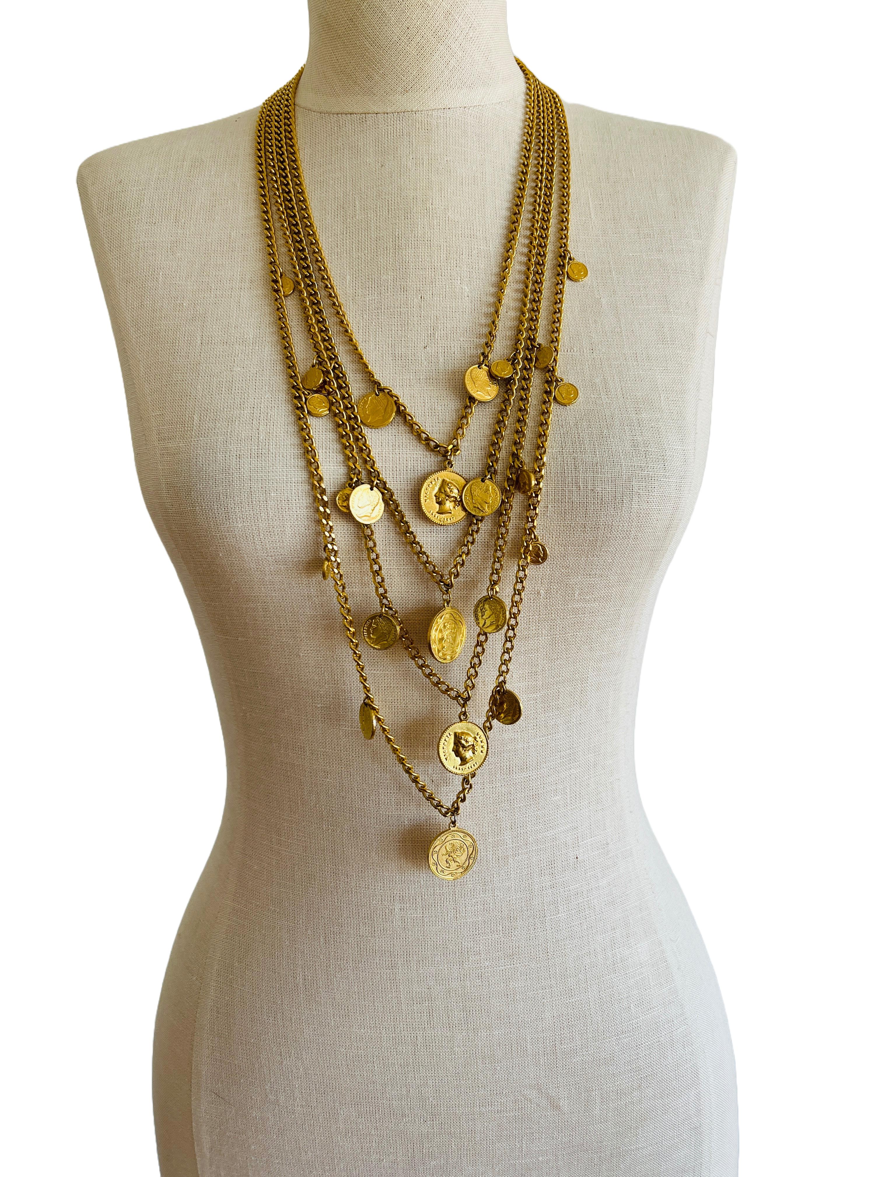 Goldette Mehr Kette Gold Münzen gestufte geschichtete Halskette griechisch-römischem Stil im Zustand „Gut“ in Sausalito, CA