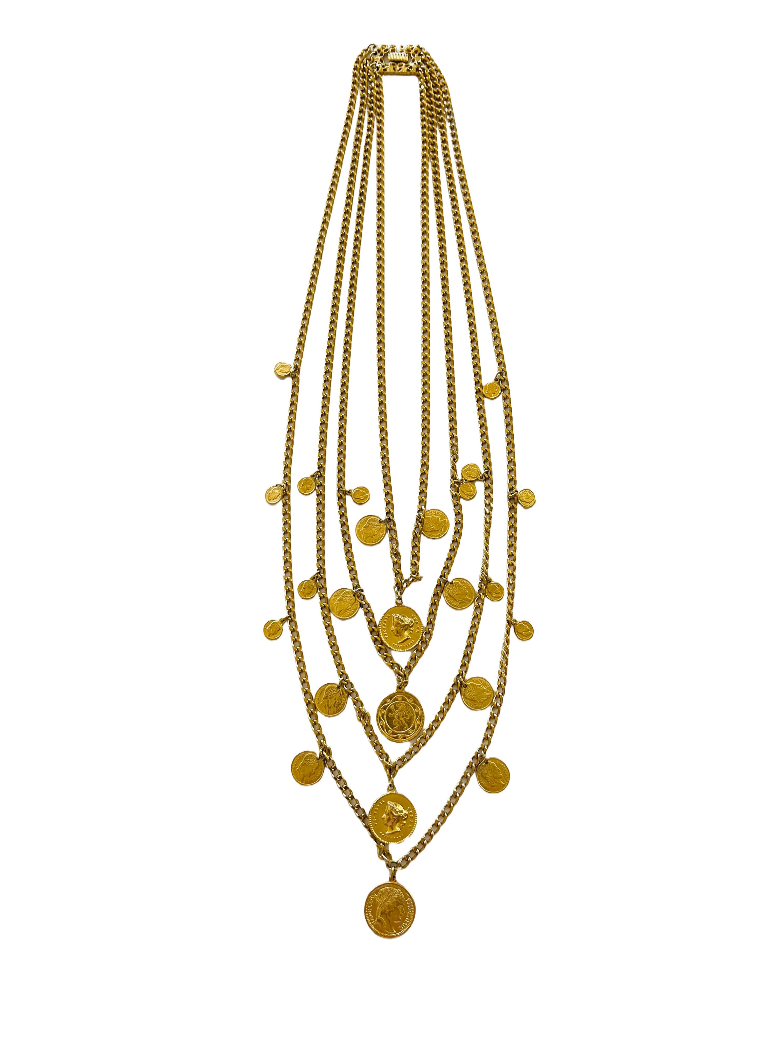 Goldette Mehr Kette Gold Münzen gestufte geschichtete Halskette griechisch-römischem Stil Damen