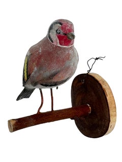 Goldfinch Viechtauer Hand Carved Wood Bird Black Forest Folk Art, Austria, 1920s