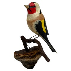 Goldfinch Viechtauer Hand Carved Wood Bird Black Forest Folk Art, Austria, 1920s