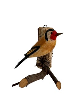 Goldfinch Viechtauer Hand Carved Wood Bird, Black Forest Folk Art, Austria