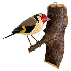 Goldfinch Viechtauer Hand Carved Wood Bird, Black Forest Folk Art, Austria