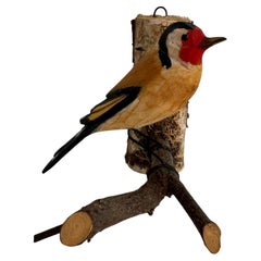 Goldfinch Viechtauer Hand Carved Wood Bird, Black Forest Folk Art, Austria