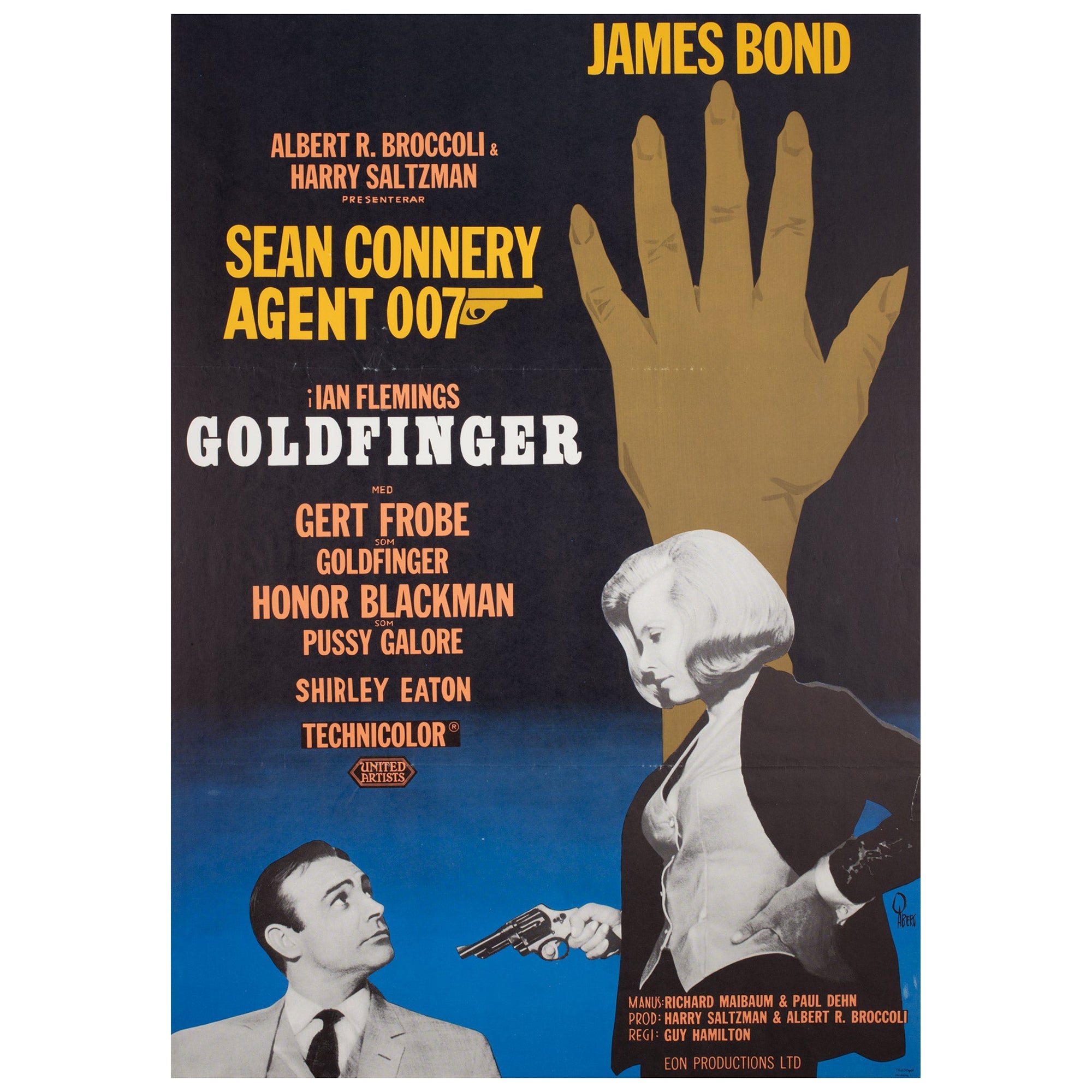 Goldfinger 1965 Schwedisches Filmplakat, Aberg im Angebot