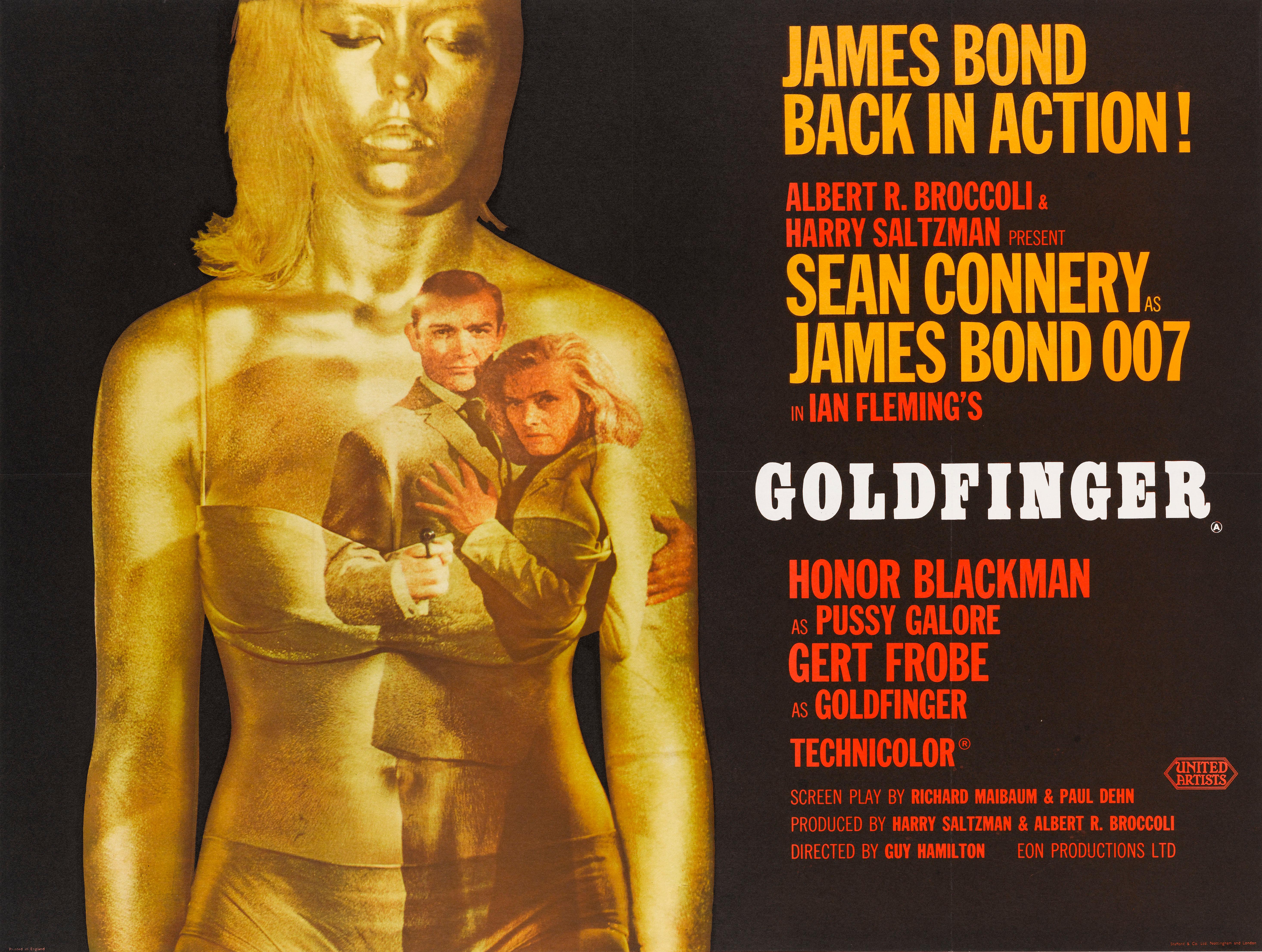 Original British film poster from (1964) 30 x 40 in. (76 x 102 cm)
This poster would have been used outside the cinema at the films original release.
Goldfinger was the third James Bond film and the third to star Sean Connery as the fictional MI6
