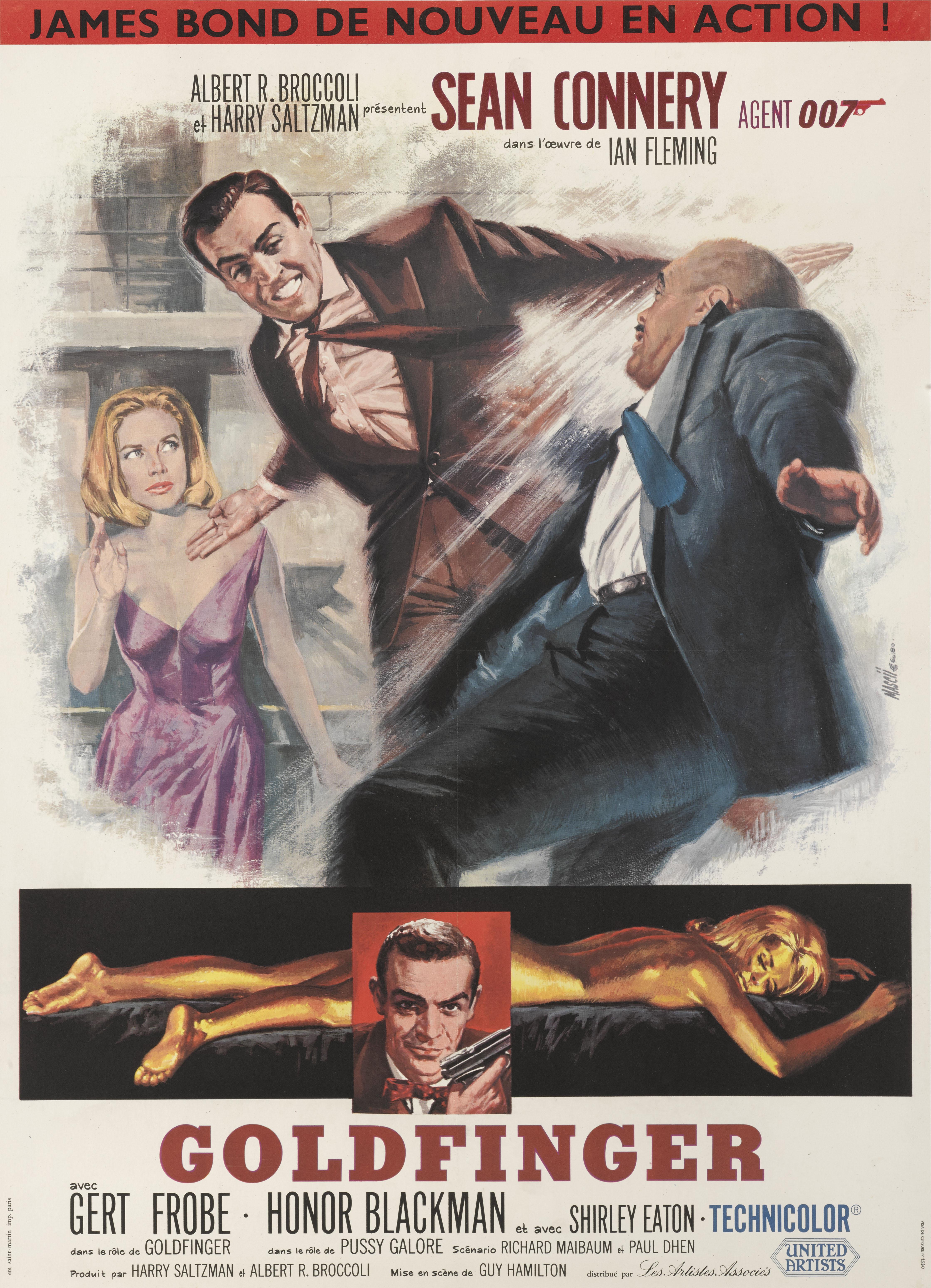 Cartel original francés
Este cartel se habría utilizado fuera del cine en el estreno original de la película.
Goldfinger fue la tercera película de James Bond y la tercera protagonizada por Sean Connery como el agente ficticio del MI6 James Bond.
