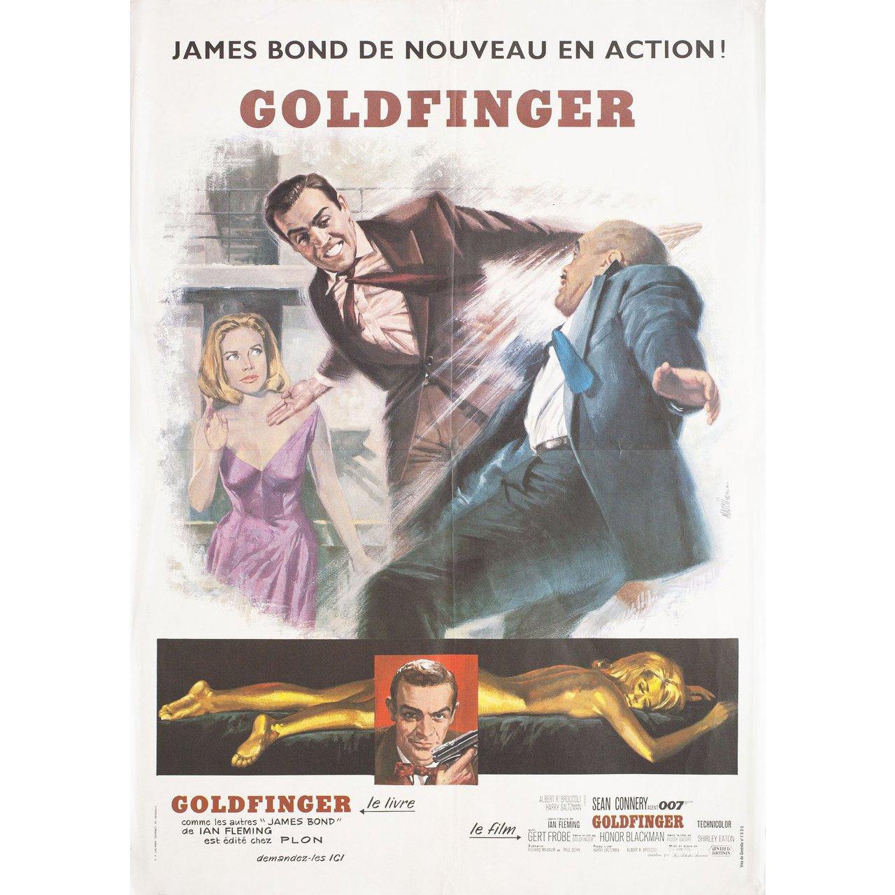 Original 1970s re-release French petite poster by Jean Mascii for the 1964 film 'Goldfinger' directed by Guy Hamilton with Sean Connery / Honor Blackman / Gert Frobe / Shirley Eaton. Very good-fine condition, folded. Many original posters were