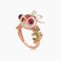 GoldFish Ruby Diamond Pave & Green Garnet Sapphire 18K Rose Gold Animal Ring