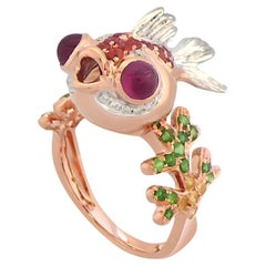 GoldFish Ruby Diamond Pave & Green Garnet Sapphire 18K Rose Gold Animal Ring