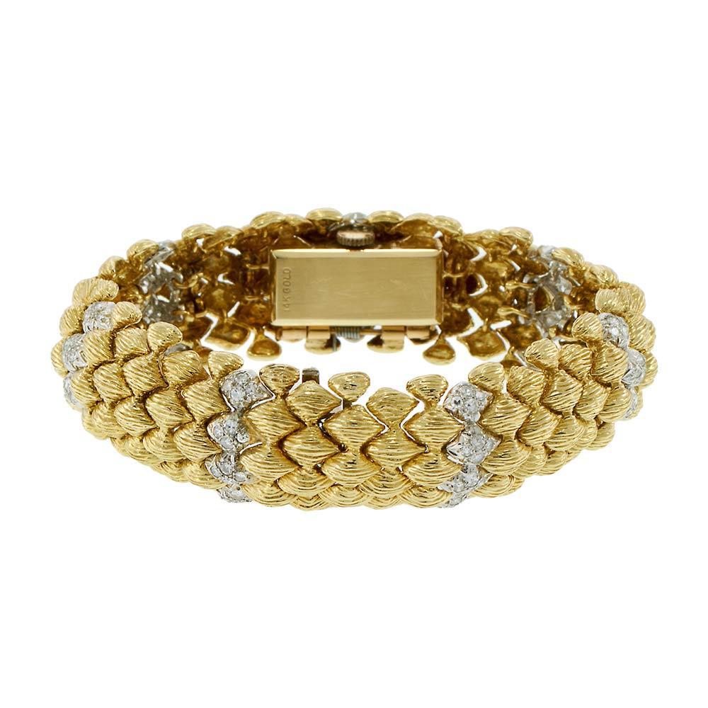 Women's Goldie 18KT Yellow Gold and Diamond Vintage Lady’s Bombe Wristwatch For Sale
