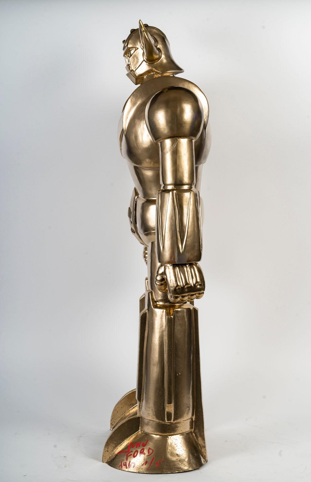 Goldorak Sculpture in Painted Resin, Gold Colour, 20th Century, Modern Art. 2