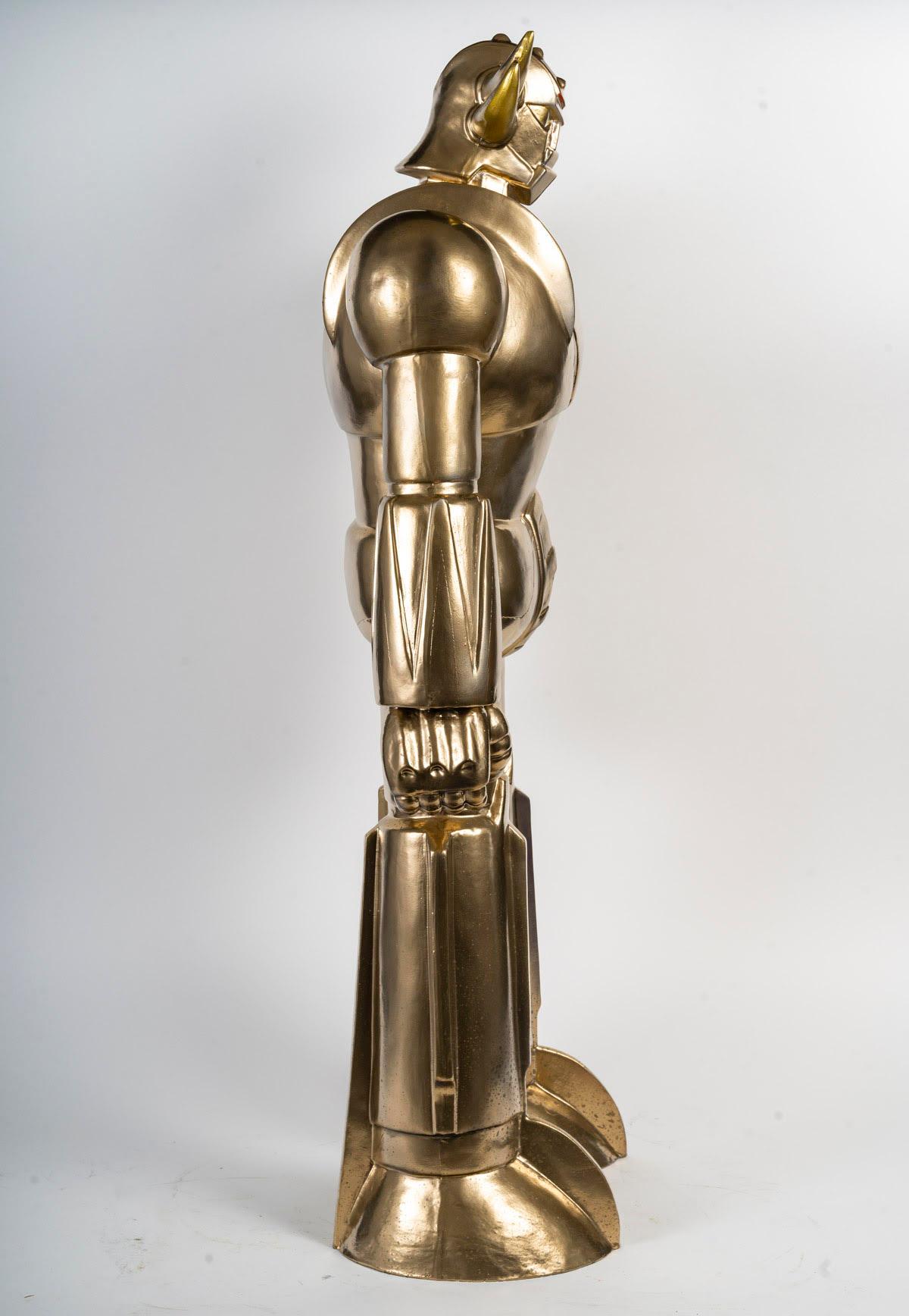 Goldorak Sculpture in Painted Resin, Gold Colour, 20th Century, Modern Art. 4
