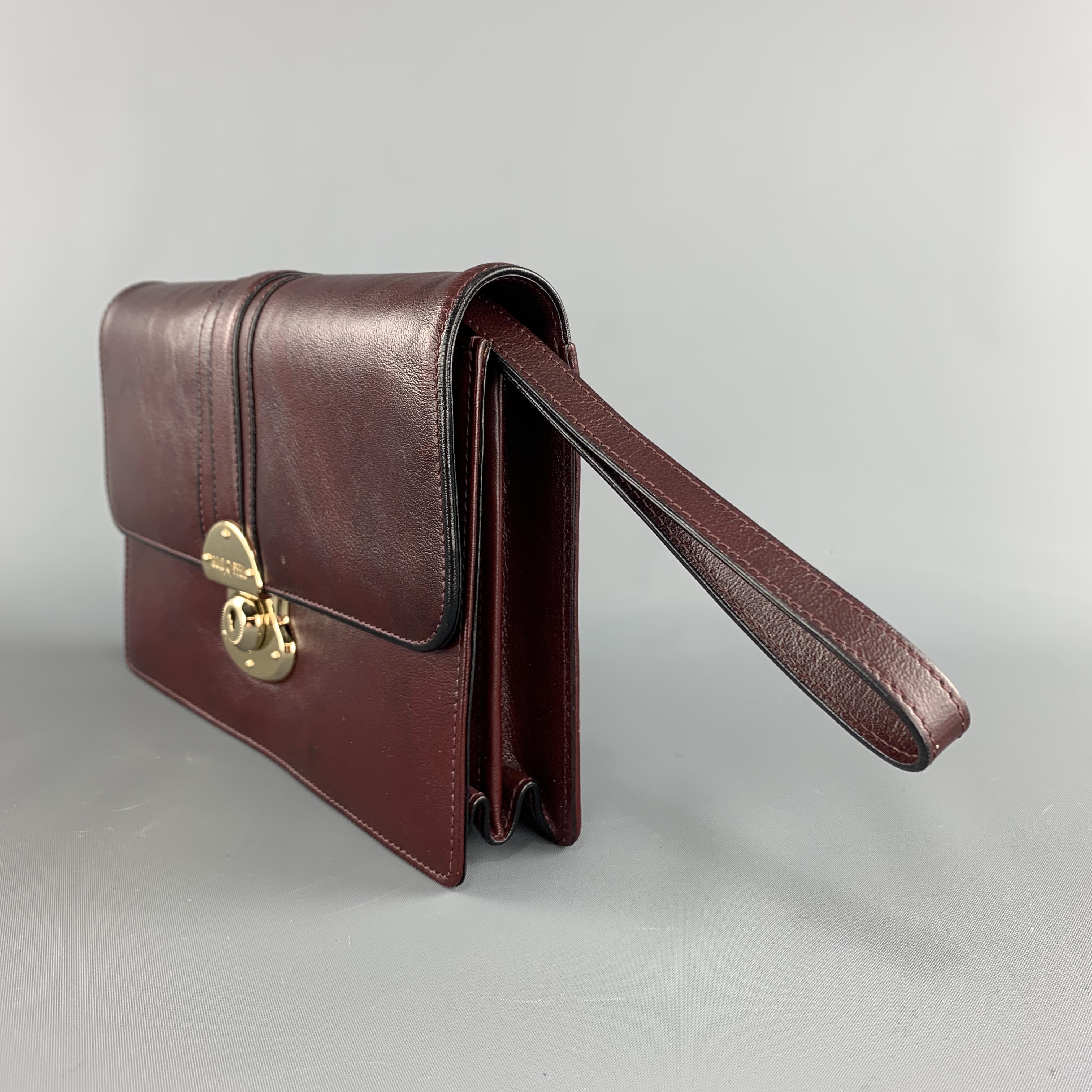Brown GOLDPFEIL Solid Burgundy Leather Mini Briefcase Clutch Bag