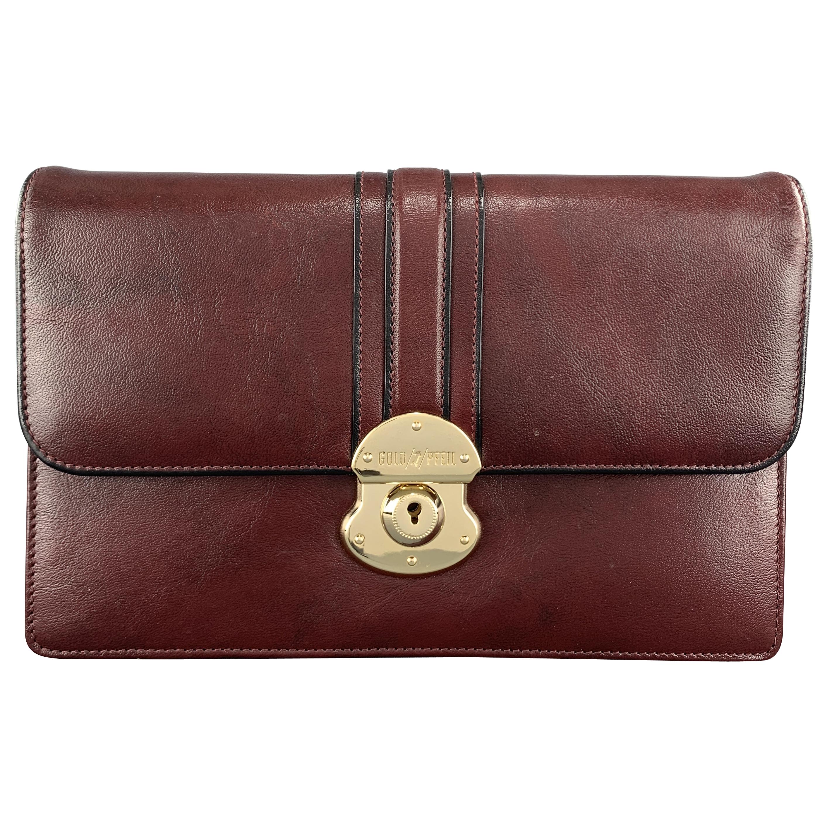 GOLDPFEIL Solid Burgundy Leather Mini Briefcase Clutch Bag