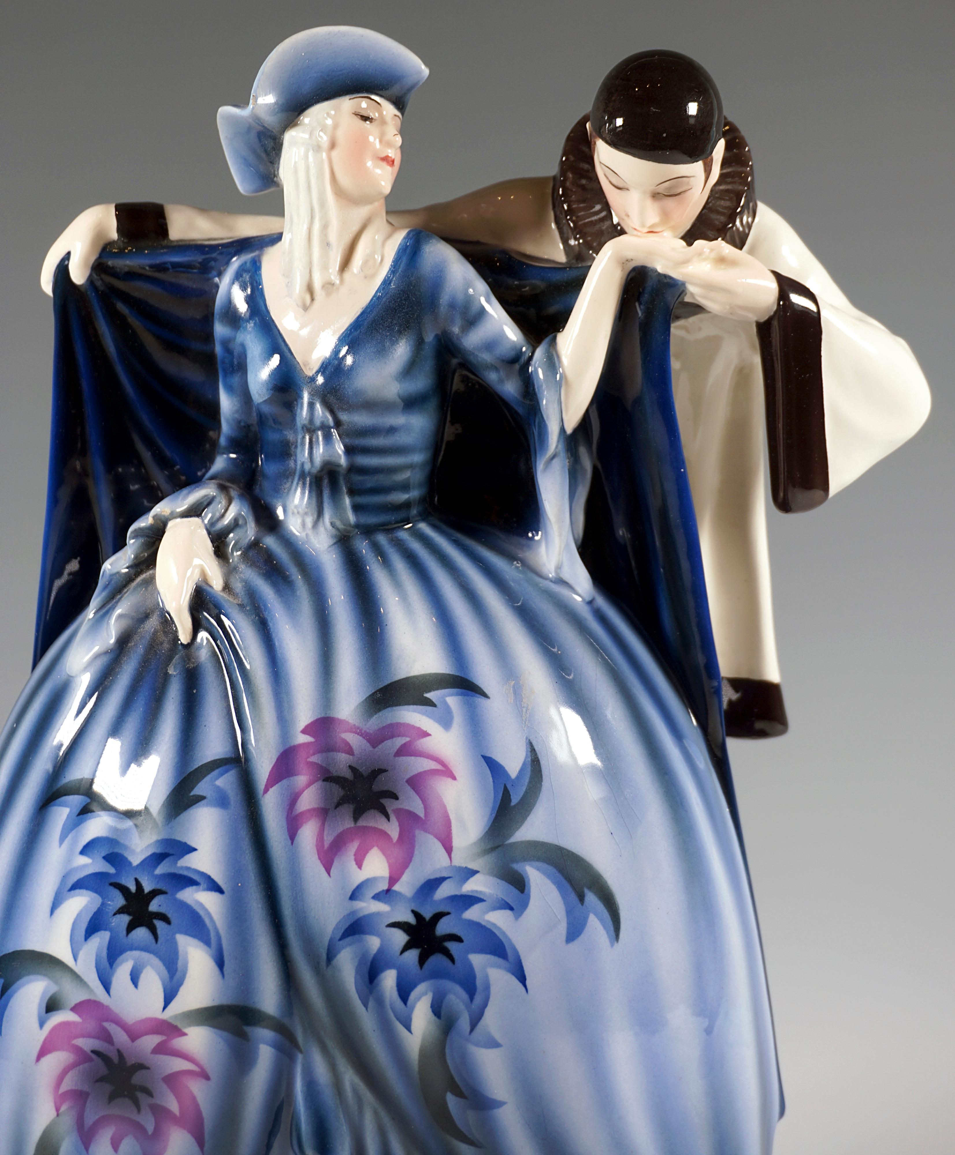 Hand-Crafted Goldscheider Art Déco Carnival Group 'Harlequin & Columbine', by Lorenzl c. 1929 For Sale