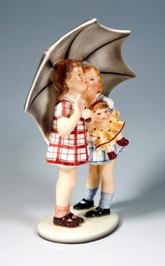 Goldscheider Art Déco Children Group 'Secret' by Stephan Dakon, ca 1940