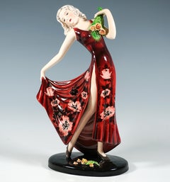 Goldscheider Art Déco Dancer 'Dolly' With Bouquet Of Roses, Stephan Dakon, c1937