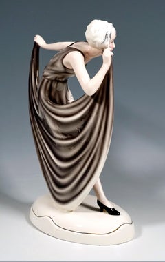 Danseuse Art Déco Goldscheider dans une corbeille inclinée par Josef Lorenzl, Vienne, vers 1930