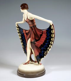 Goldscheider Art Déco Tänzerin im Schmetterlingskostüm, von Josef Lorenzl, um 1928