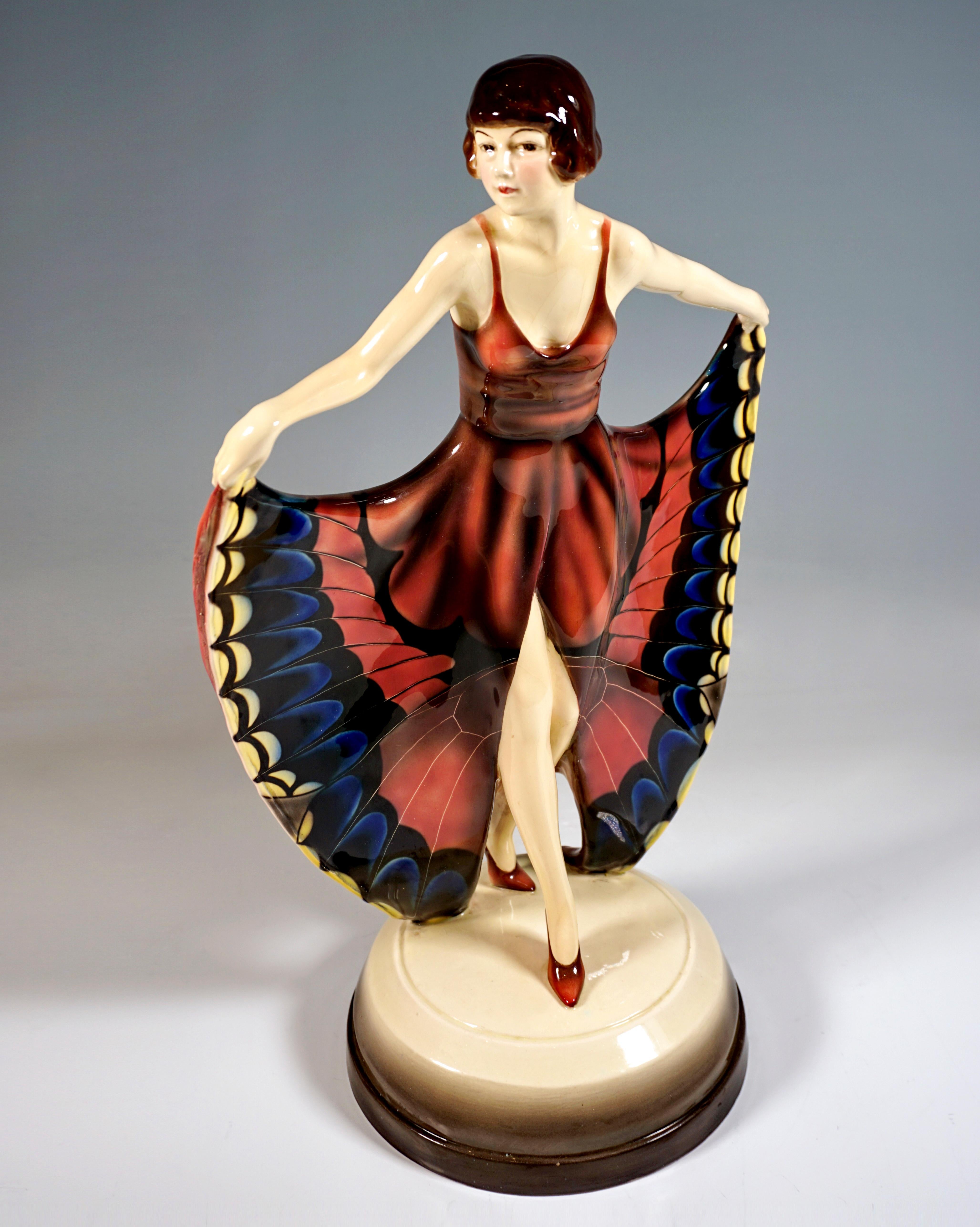 Hand-Crafted Goldscheider Art Déco Dancer in Butterfly Costume, by Josef Lorenzl, Around 1928