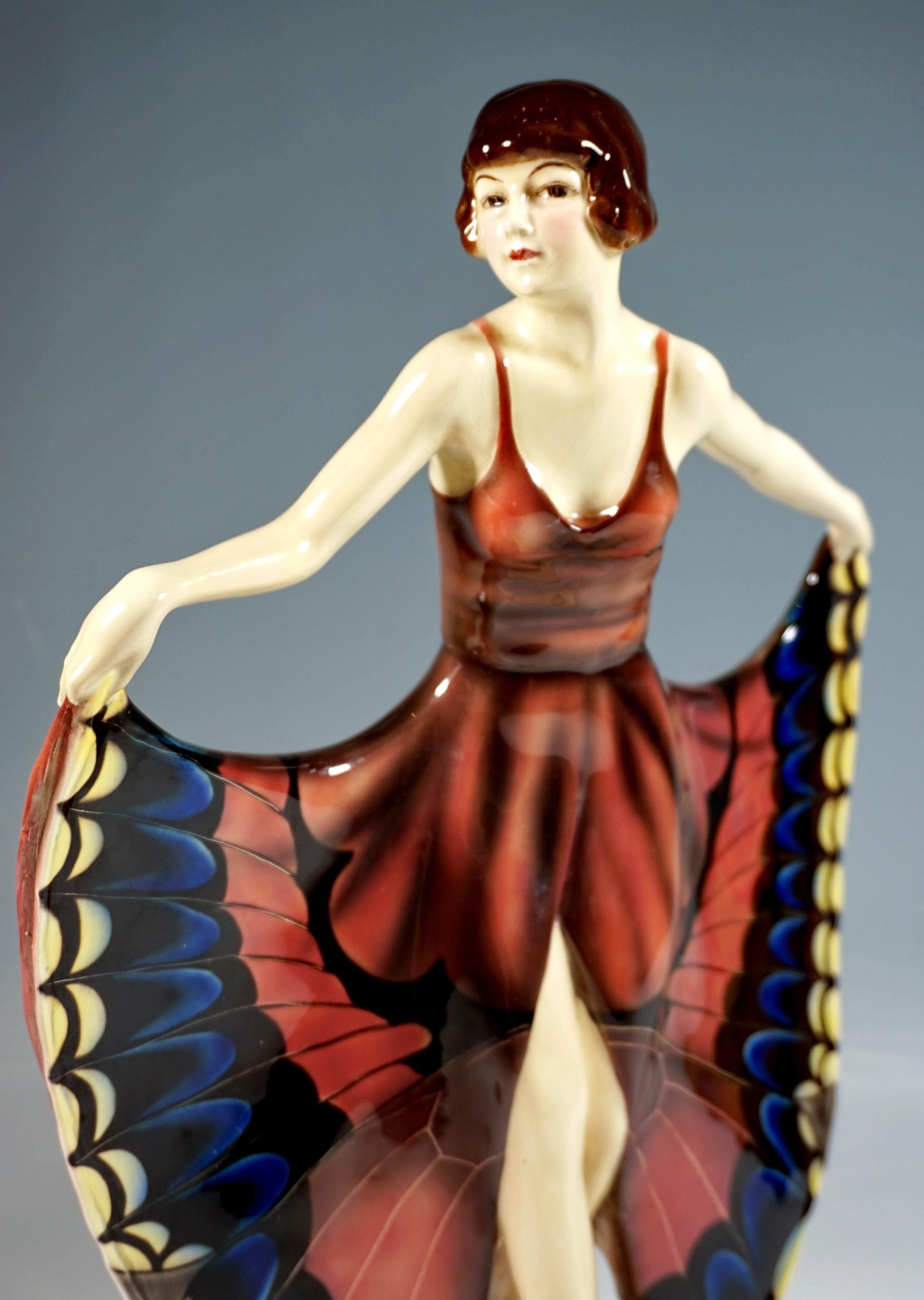 Goldscheider Art Déco Dancer in Butterfly Costume, by Josef Lorenzl, Around 1928 In Good Condition In Vienna, AT
