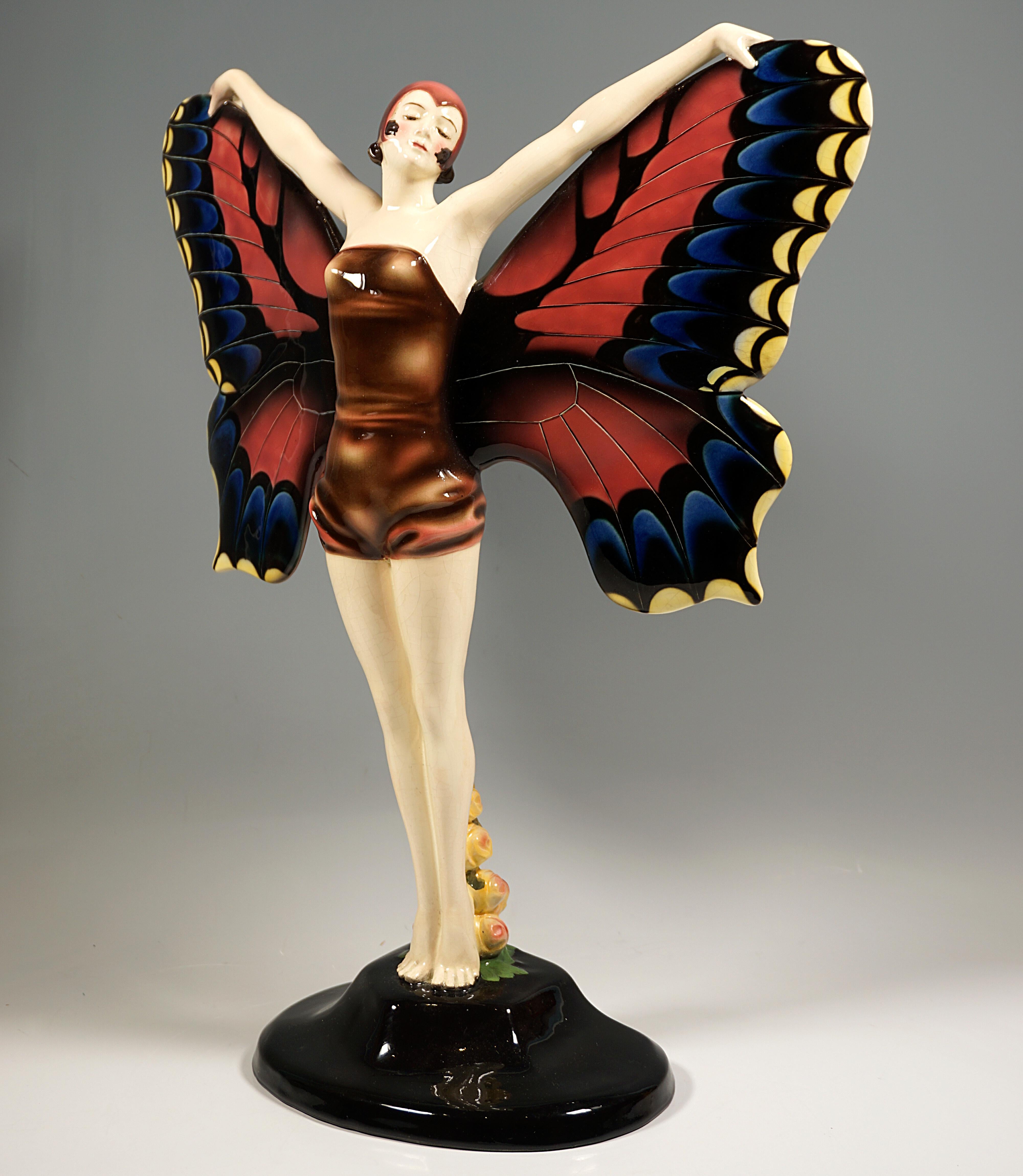 Goldscheider Art Déco Tänzerin im Schmetterlingskostüm, Karl Sailer, Wien, um 1930 (Art déco)
