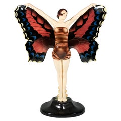 Goldscheider Art Déco Dancer In Butterfly Costume, Karl Sailer, Vienna, ca 1930