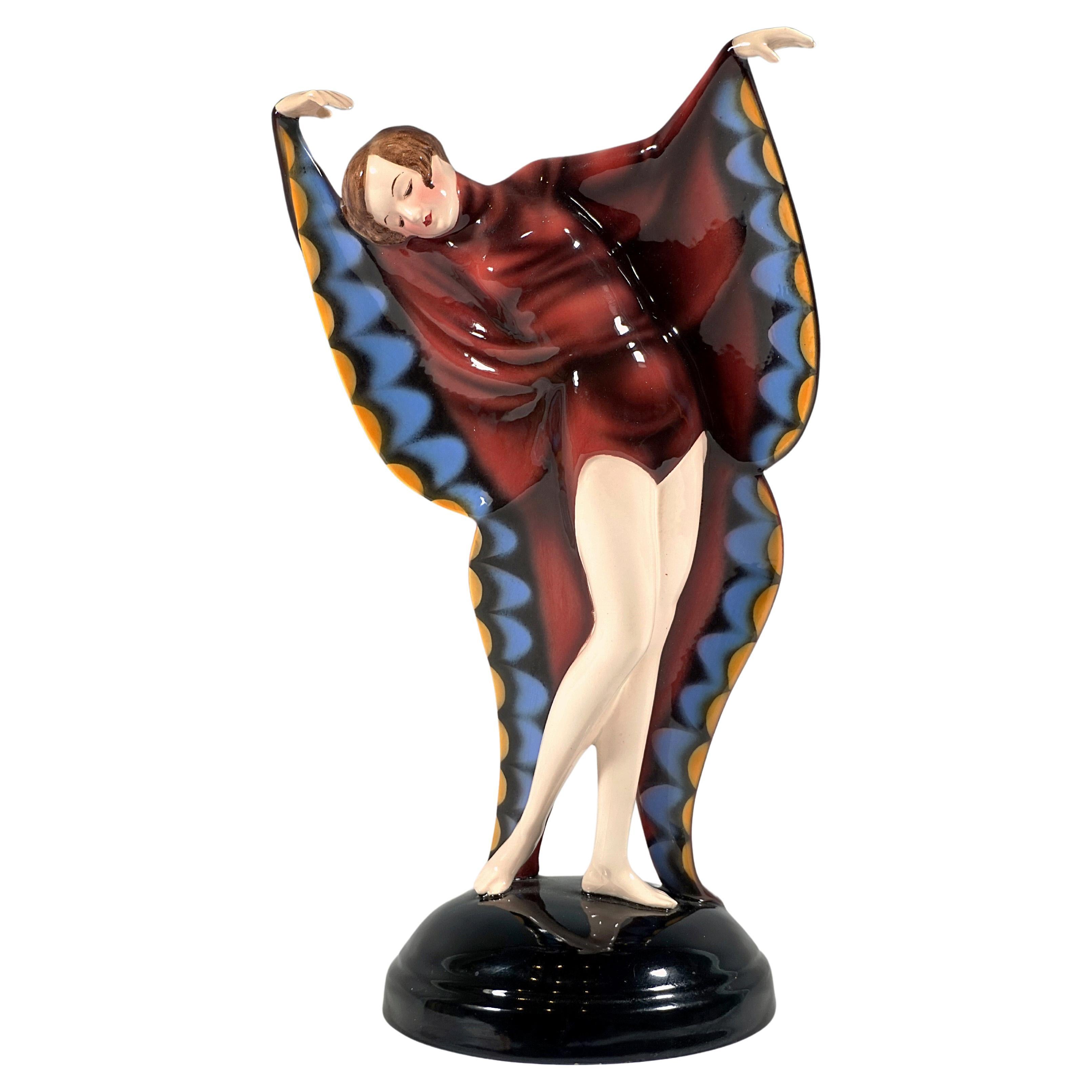 Goldscheider Art Déco Dancer In Butterfly Costume, Lorenzl, Vienna, ca 1929 For Sale