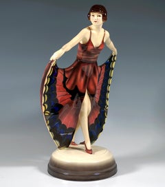 Goldscheider Art Déco Tänzerin im Schmetterlingskleid, von Josef Lorenzl, um 1928