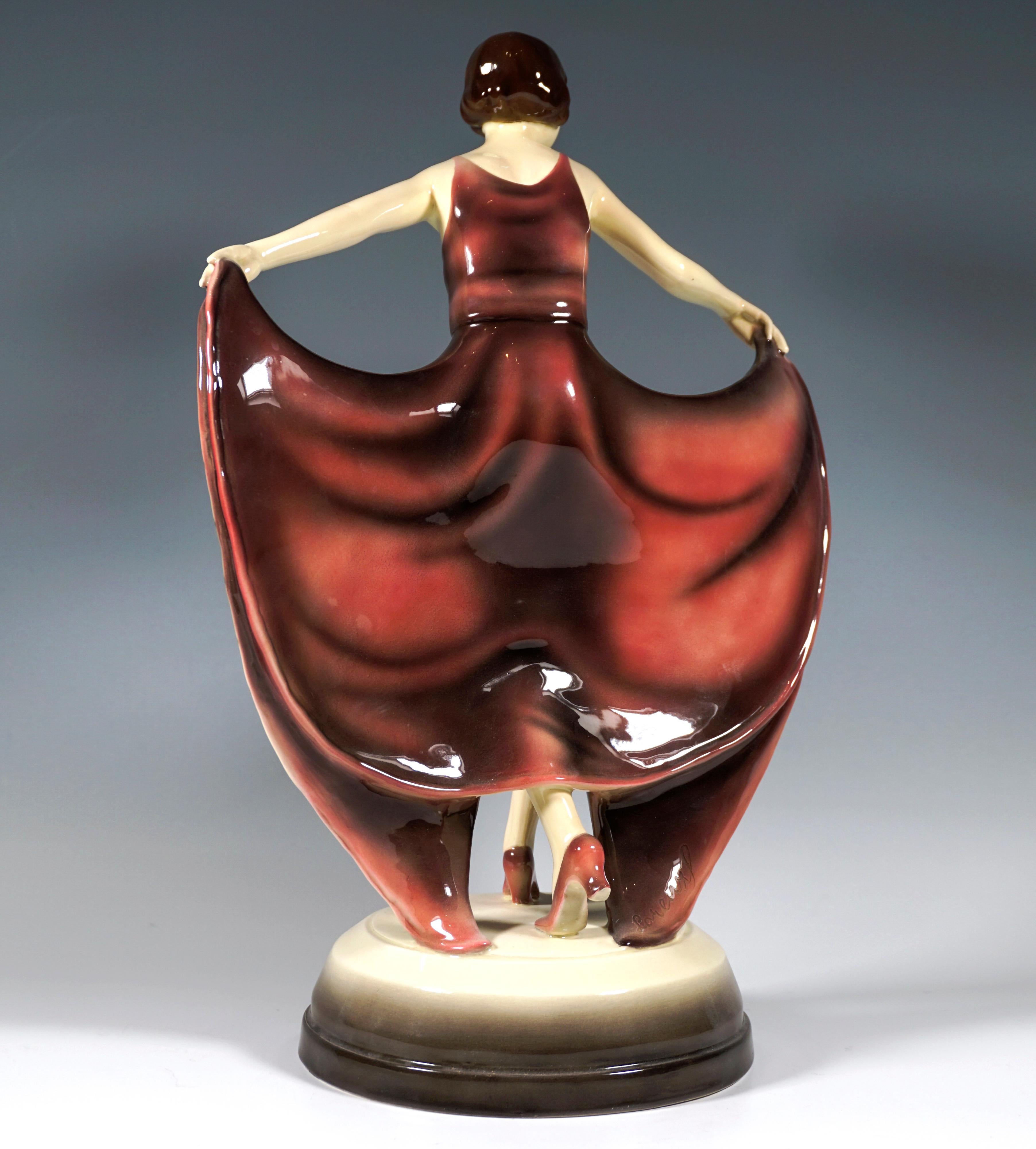 Austrian Goldscheider Art Déco Dancer In Butterfly Dress, by Josef Lorenzl, Around 1928 For Sale