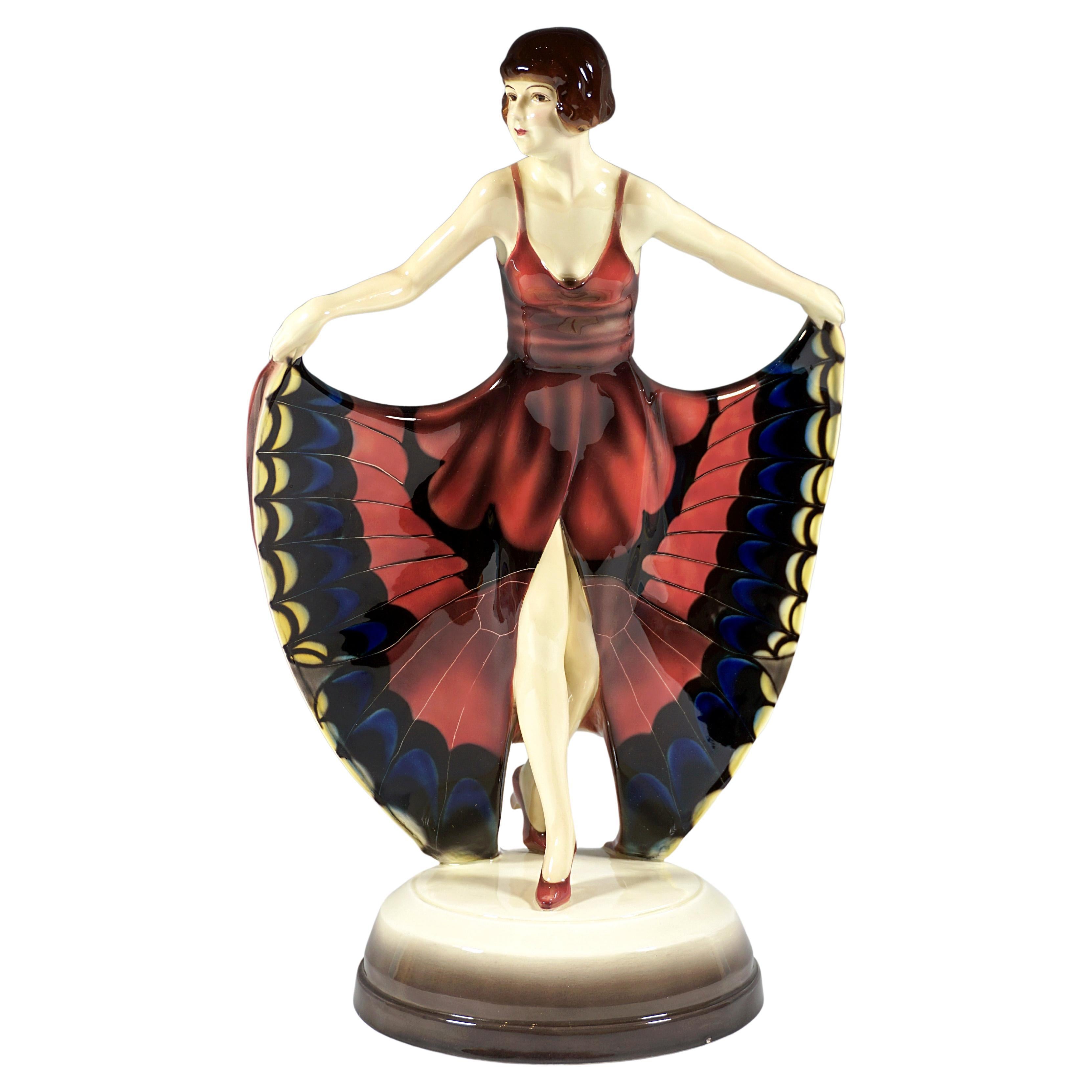 Goldscheider Art Déco Dancer In Butterfly Dress, by Josef Lorenzl, Around 1928