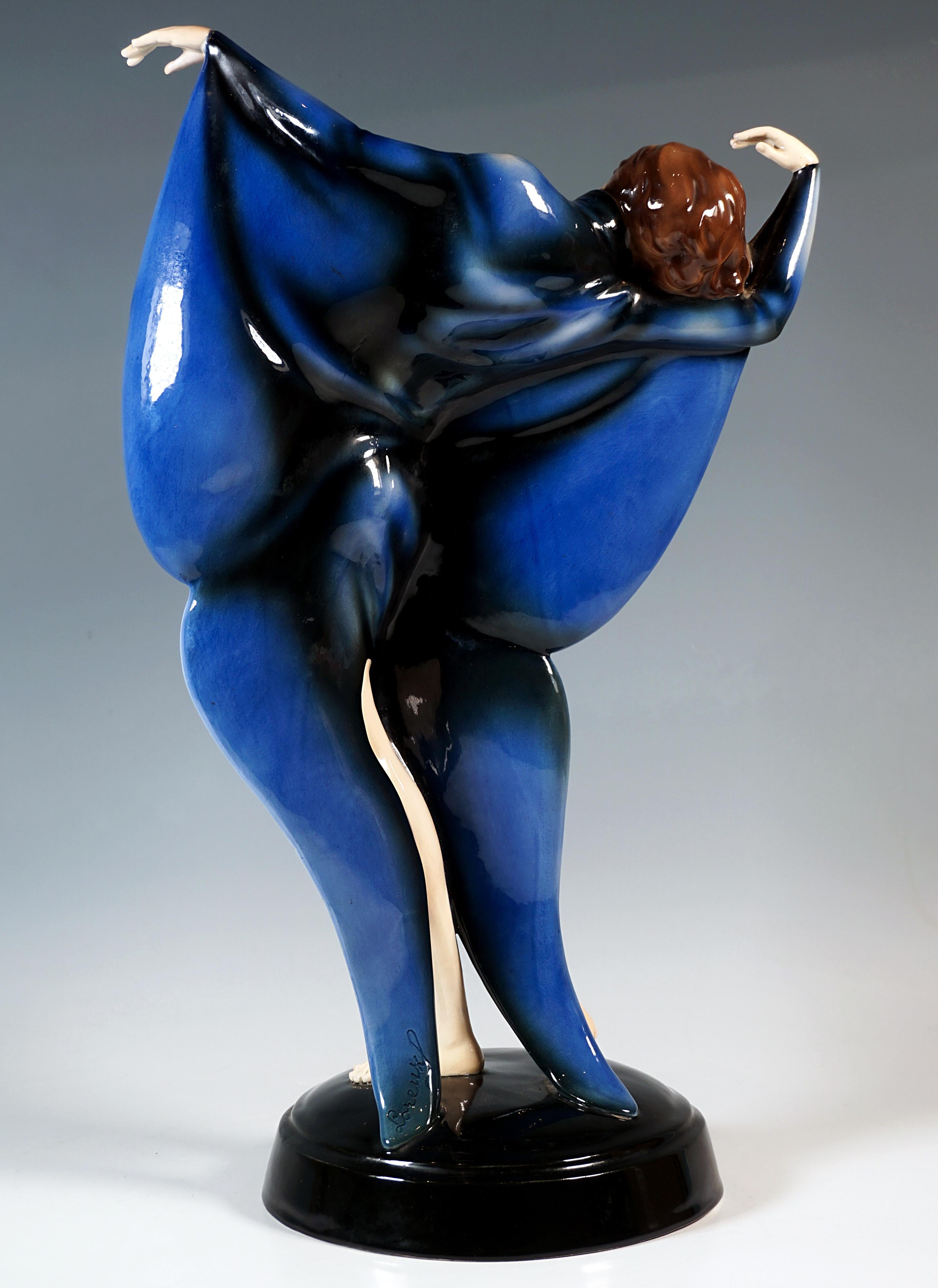 Art Deco Goldscheider Art Déco Dancer in Butterfly Dress, by Josef Lorenzl, circa 1930 For Sale