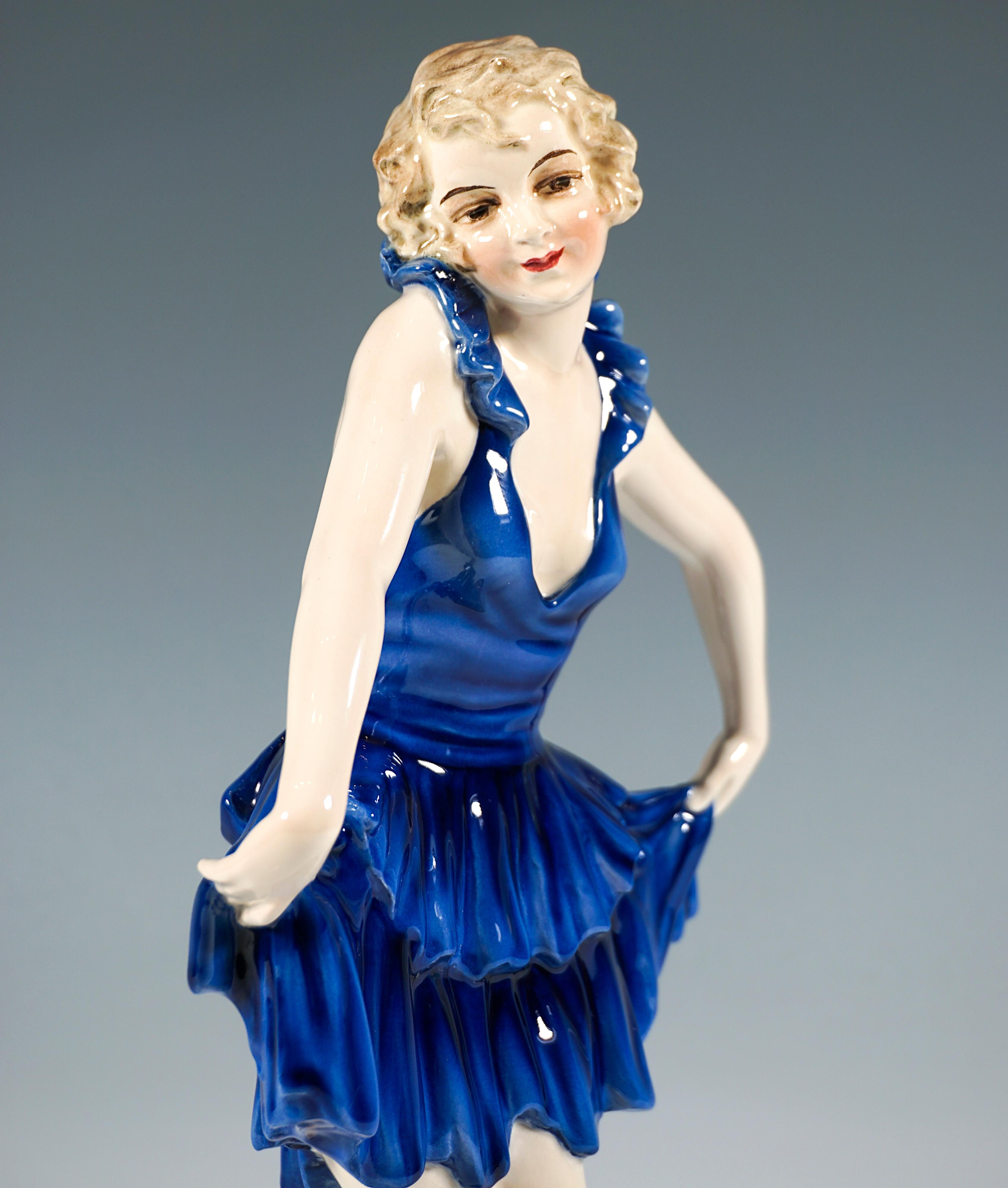 Austrian Goldscheider Art Déco Dancer Posing On Drum, by Josef Lorenzl, Around 1926 For Sale