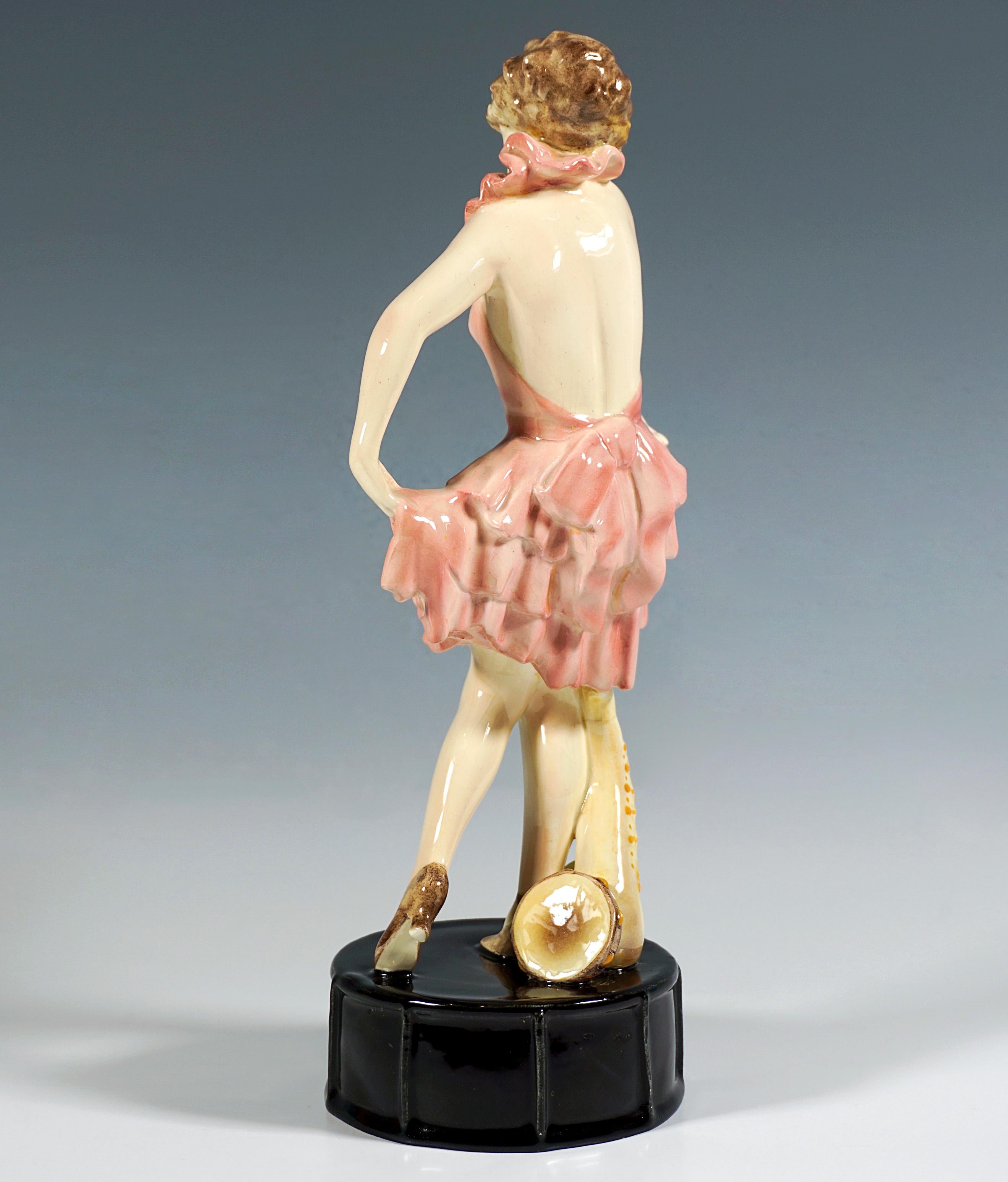 Austrian Goldscheider Art Déco Dancer Posing On Drum, by Josef Lorenzl, Around 1926 For Sale