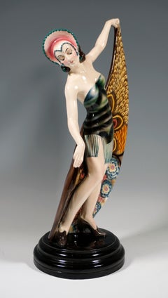 Goldscheider Art Deco Dancer with Headgear and Scarf by Josef Lorenzl, ca. 1925
