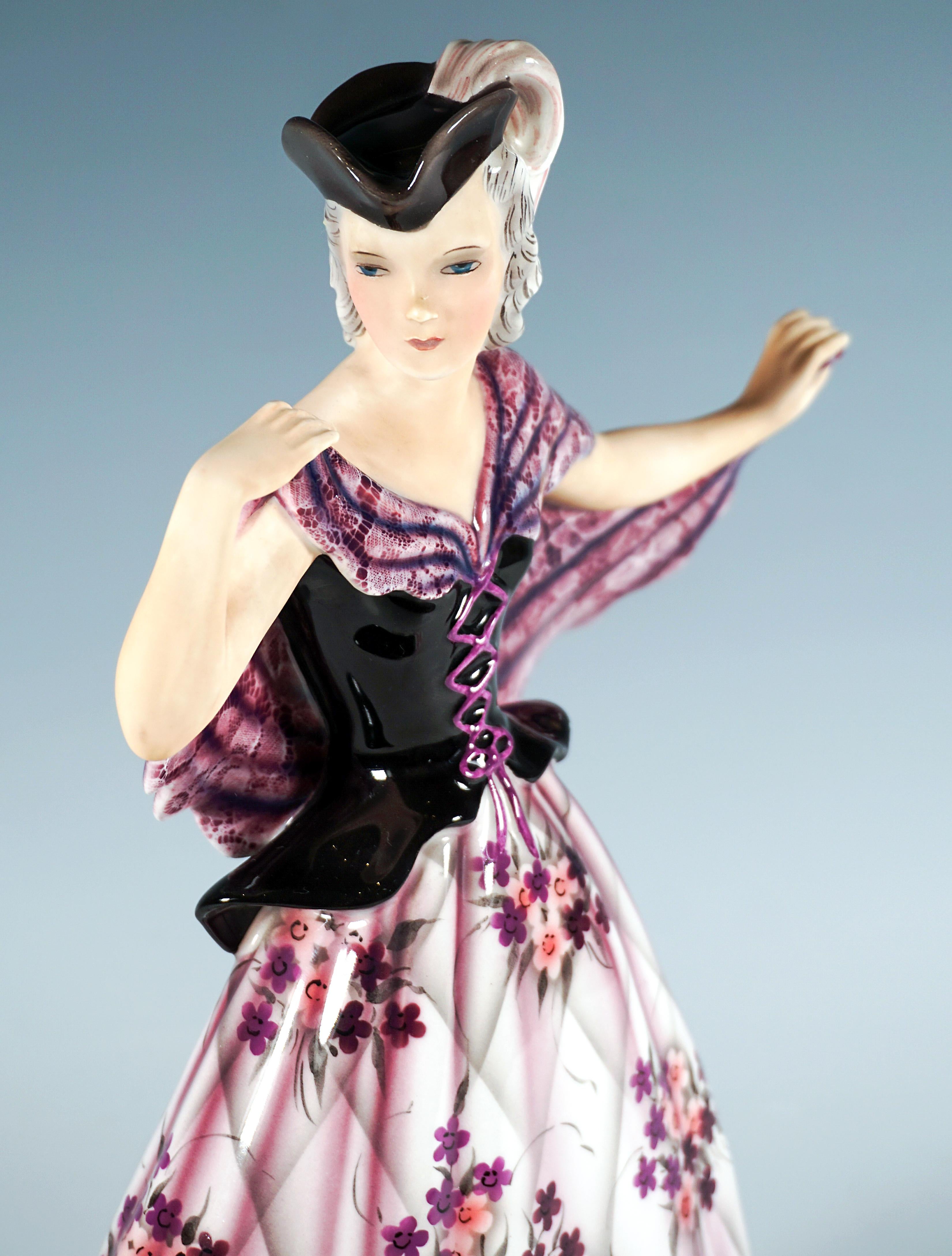 Goldscheider Figura Art Déco Bailarina Con Traje Veneciano, Viena Circa 1939 Hecho a mano en venta