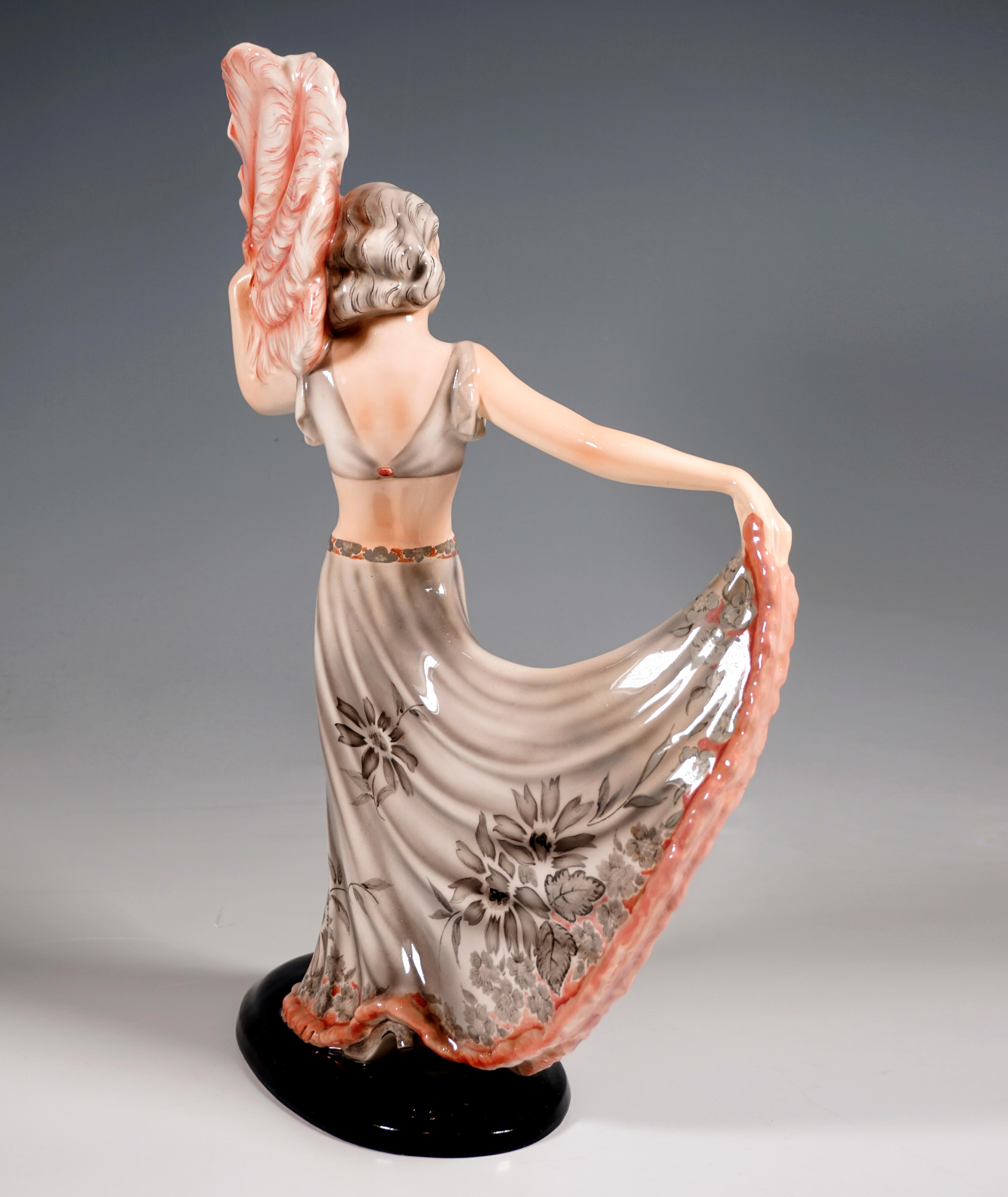 Art Deco Goldscheider Art Déco Figure, 'Fan Dance', by Josef Lorenzl, Around 1939 For Sale