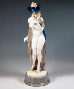 Goldscheider Art Déco Figure 'Fascination', danseuse avec coiffe par W. Thomasch