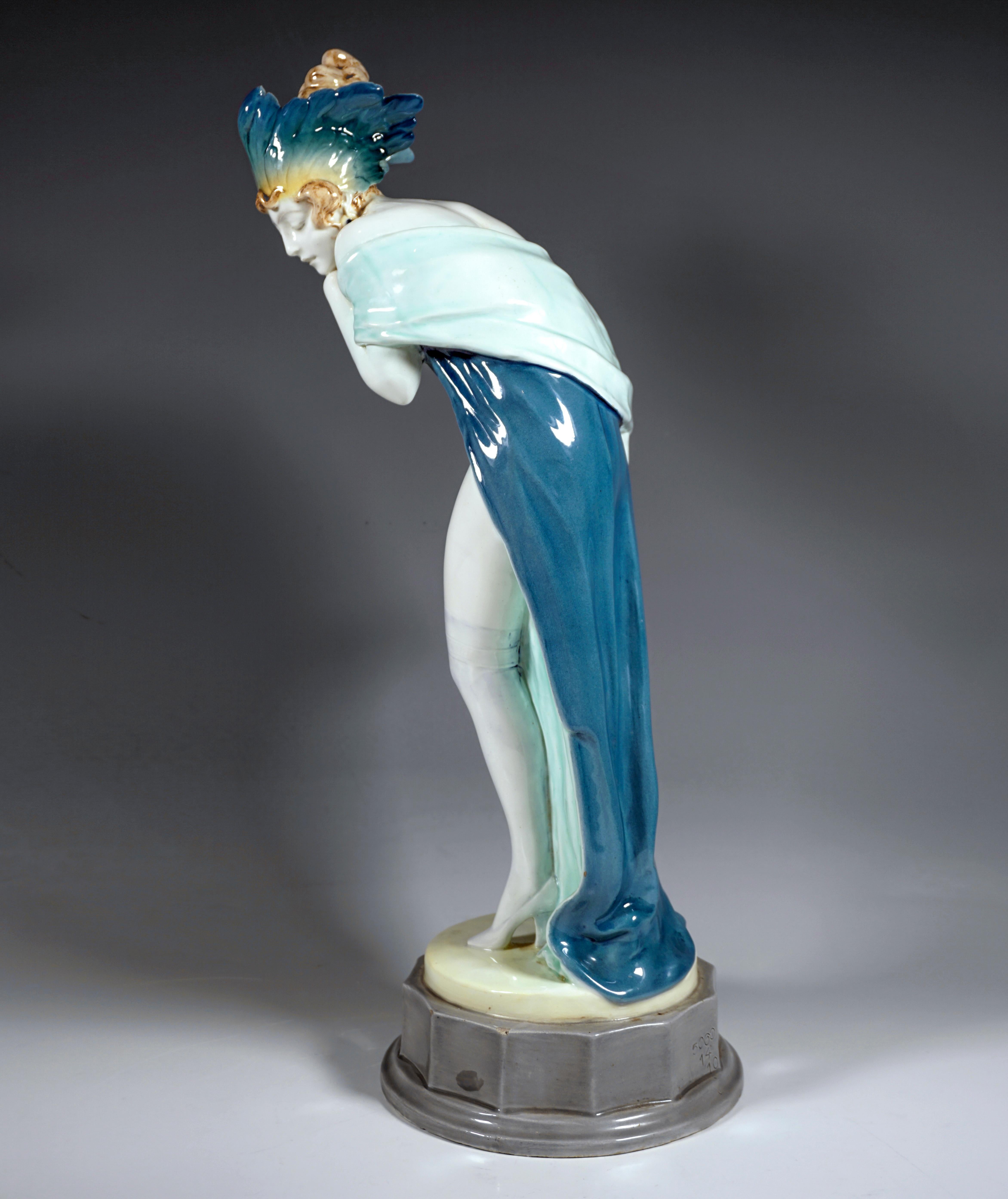 Art Deco Goldscheider Art Déco Figure 'Fascination' Dancer with Headdress by W. Thomasch