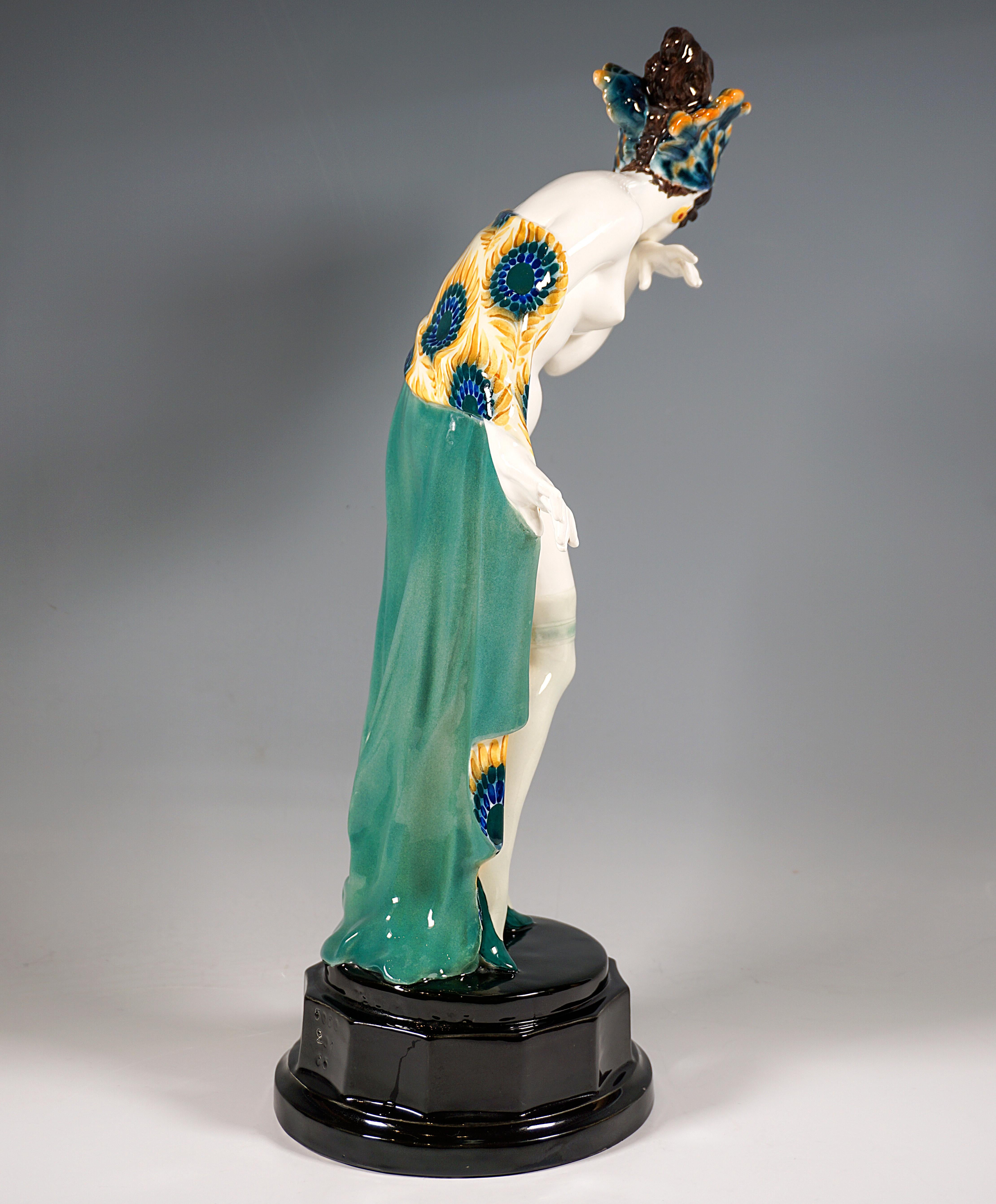 Art Deco Goldscheider Art Déco Figure 'Fascination', Dancer with Headdress by W. Thomasch