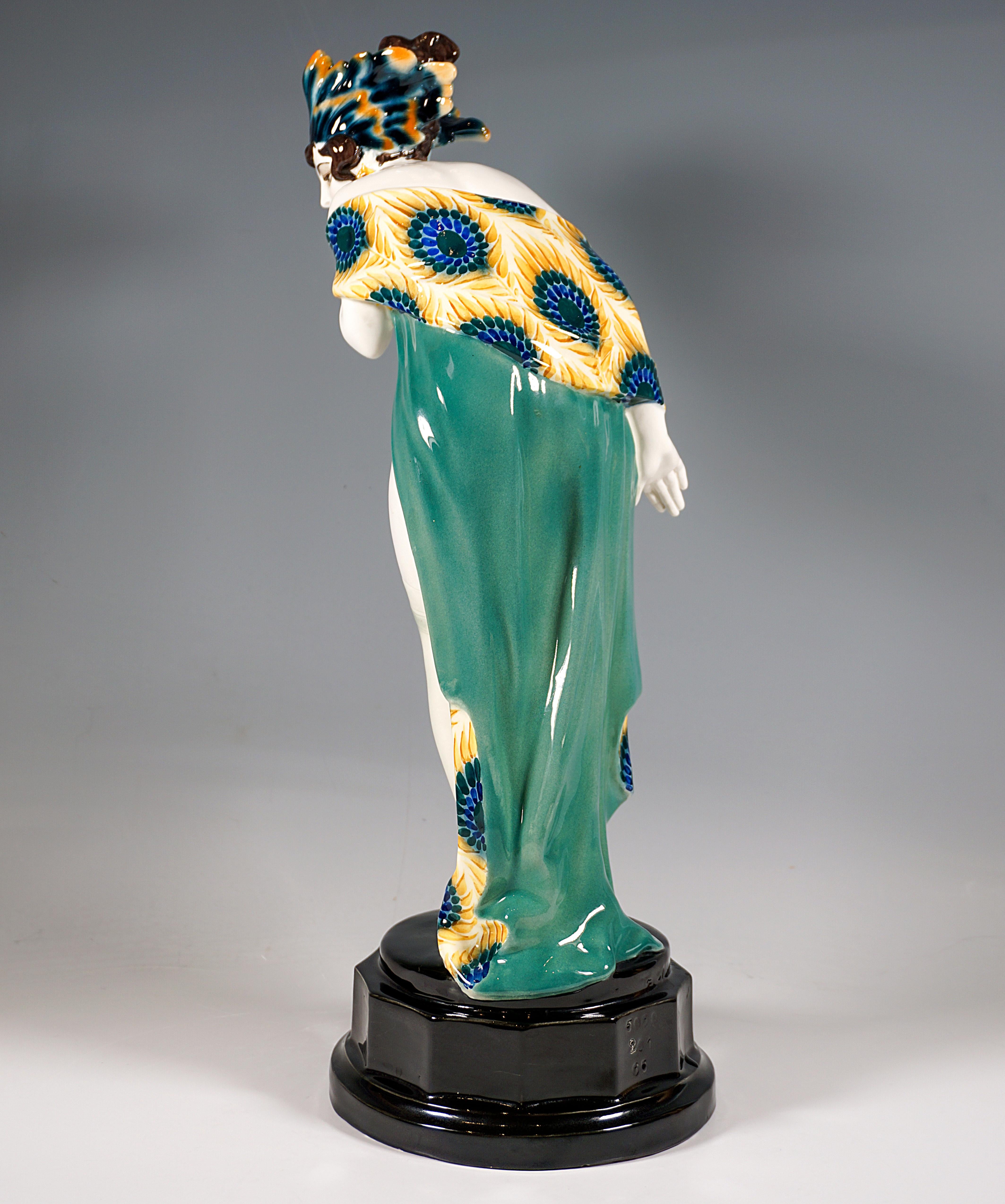 Austrian Goldscheider Art Déco Figure 'Fascination', Dancer with Headdress by W. Thomasch