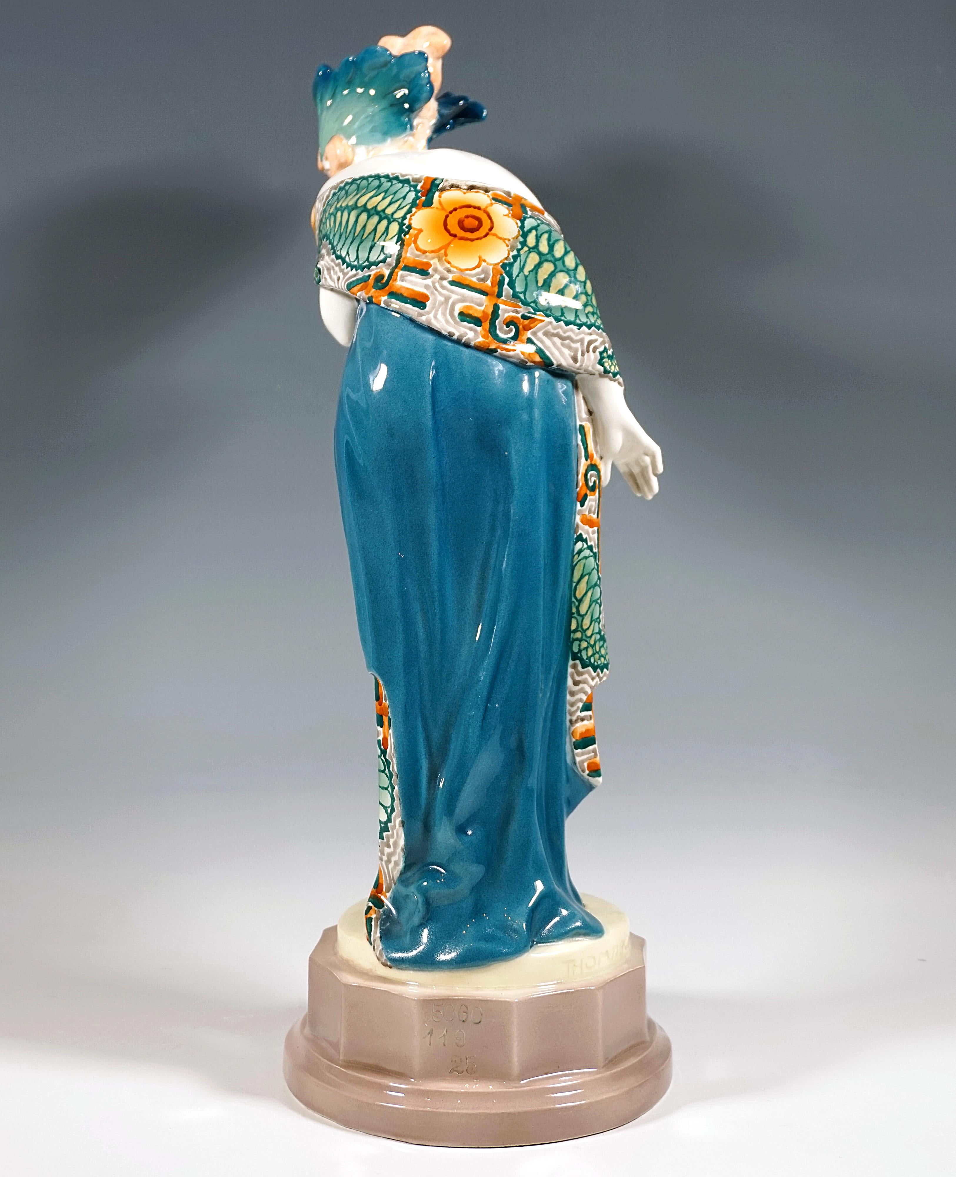Goldscheider Figura Art Déco 'Fascinación', Bailarina con tocado de W. Thomasch Austríaco en venta