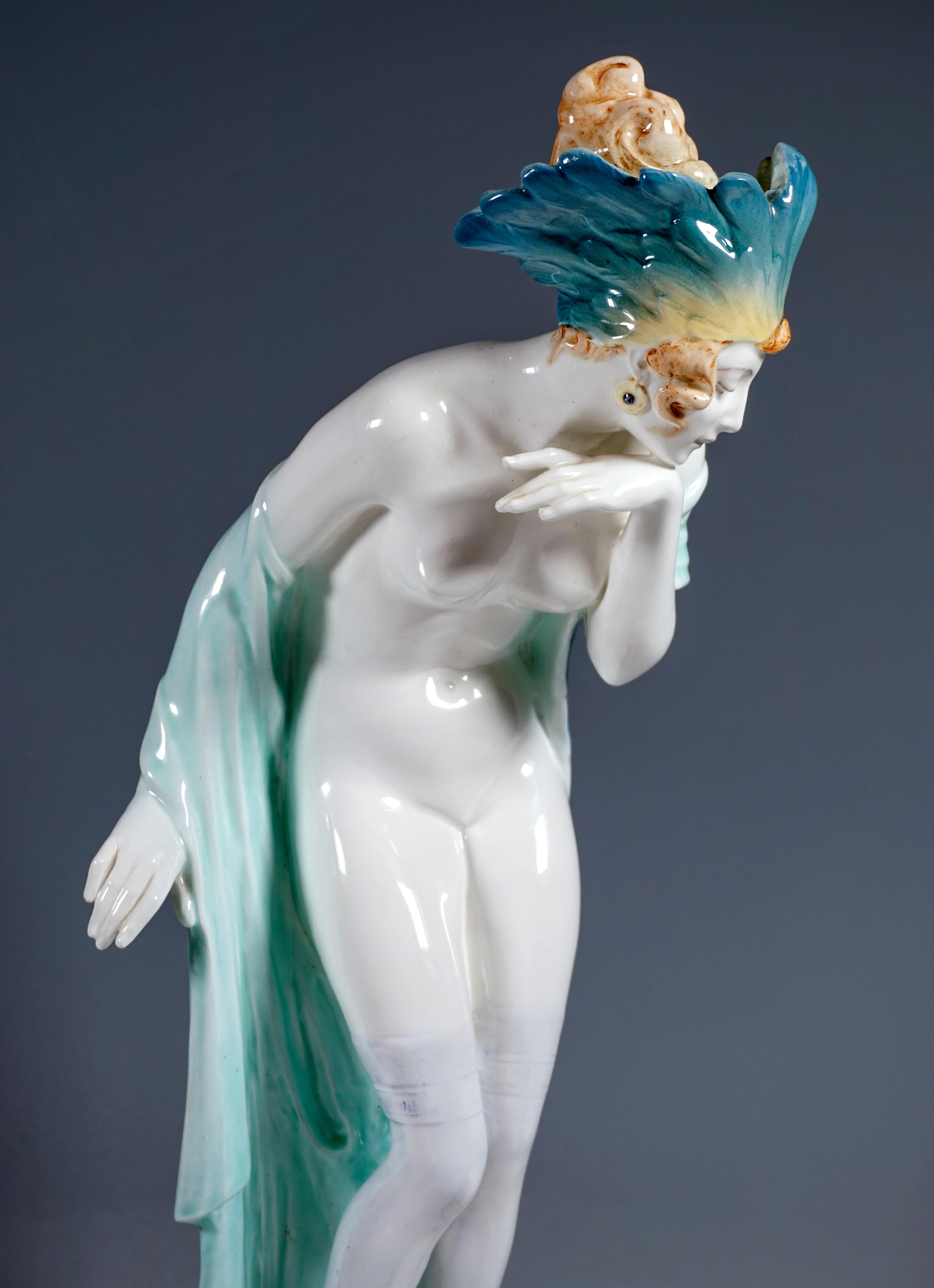 Hand-Crafted Goldscheider Art Déco Figure 'Fascination' Dancer with Headdress by W. Thomasch