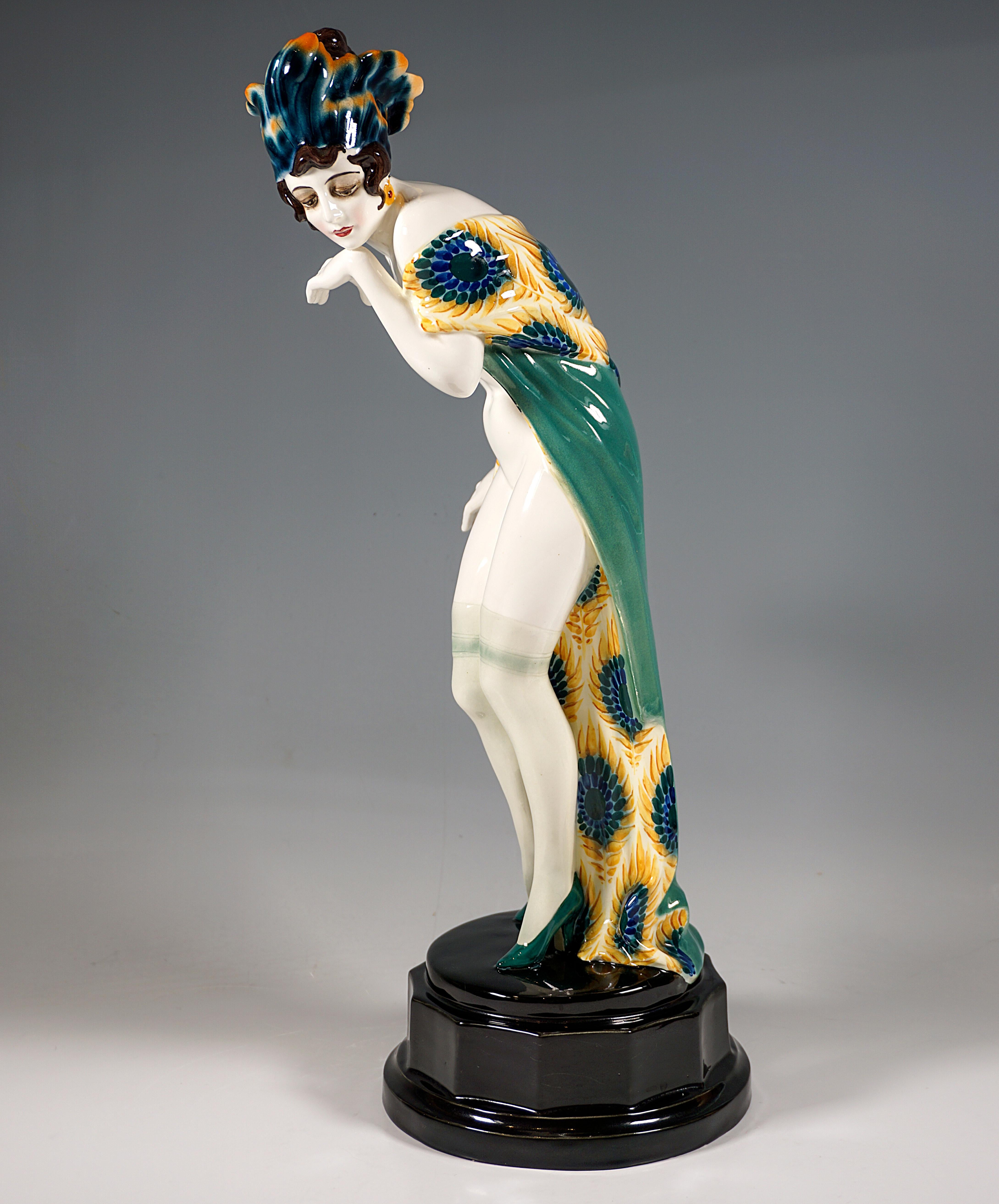 Hand-Crafted Goldscheider Art Déco Figure 'Fascination', Dancer with Headdress by W. Thomasch