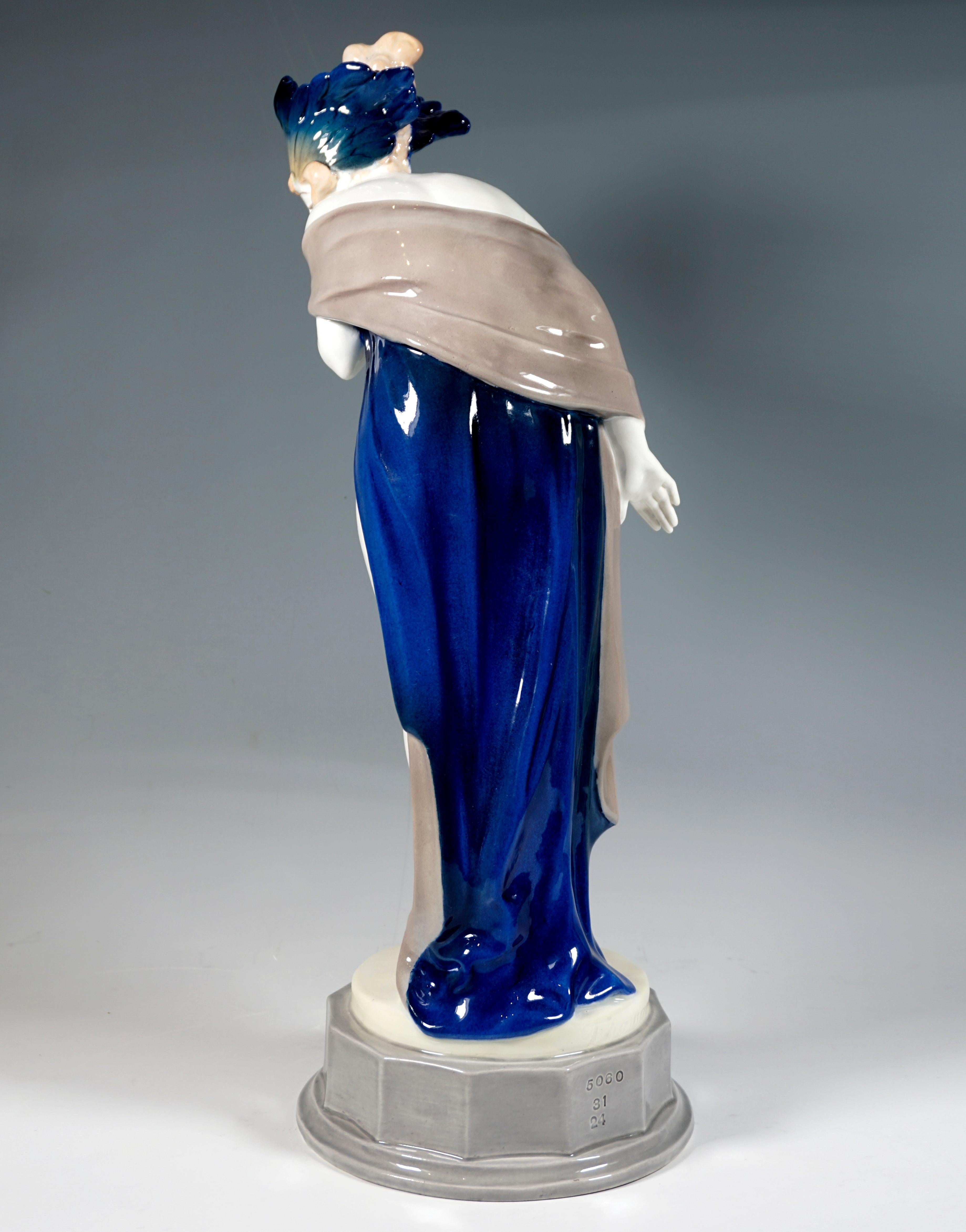 Hand-Crafted Goldscheider Art Déco Figure 'Fascination', Dancer with Headdress by W. Thomasch For Sale