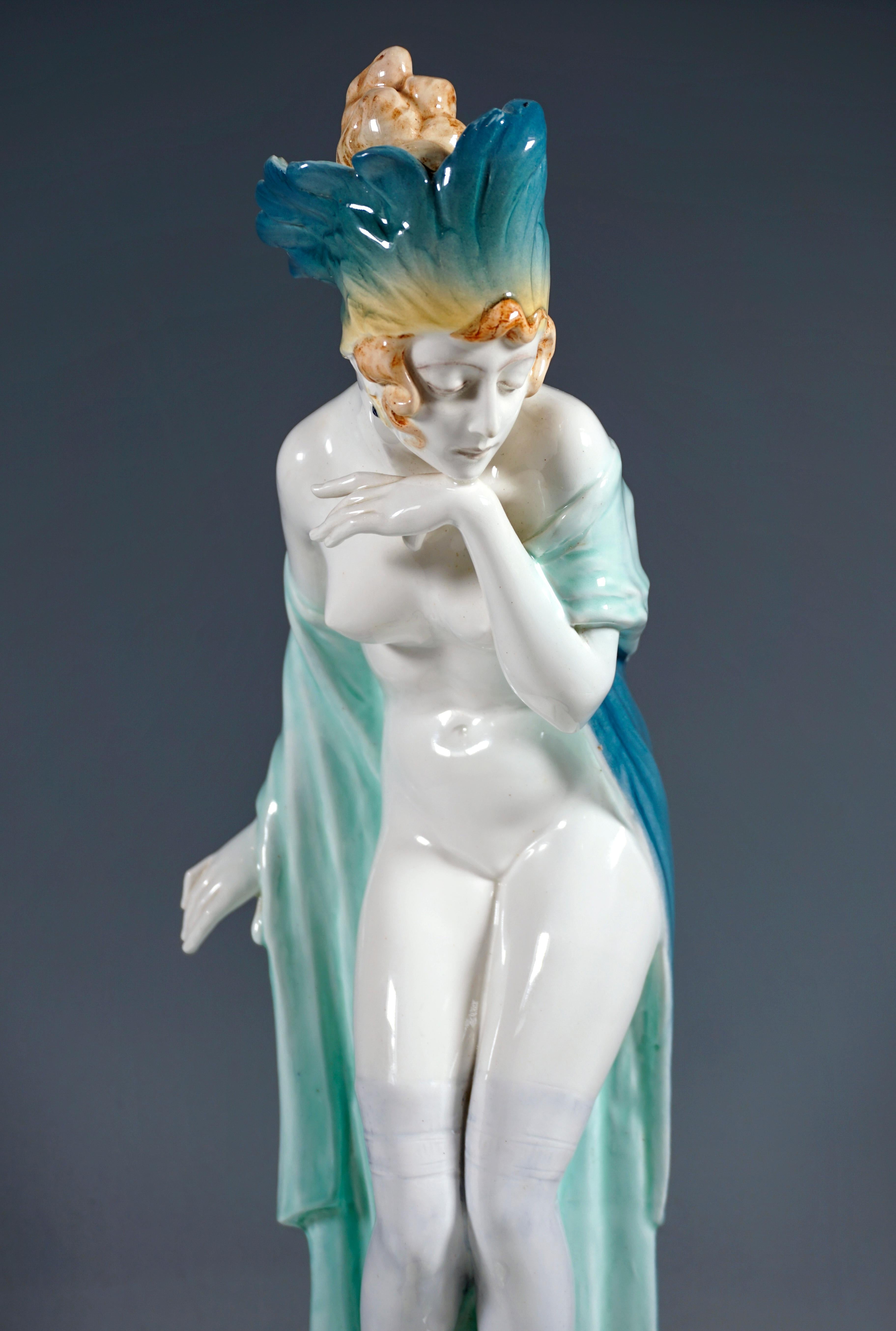 Goldscheider Art Déco Figure 'Fascination' Dancer with Headdress by W. Thomasch In Good Condition In Vienna, AT